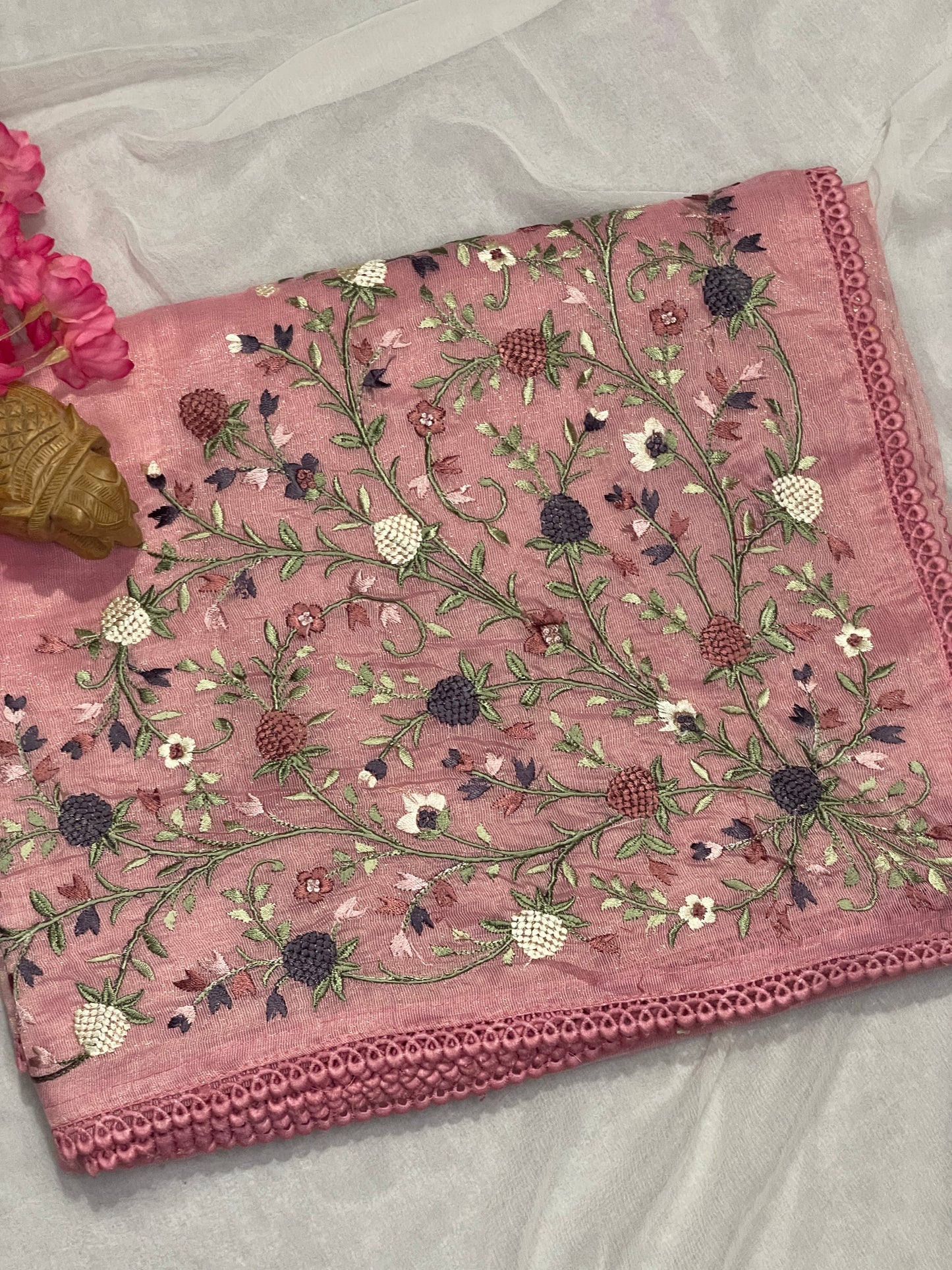 Lenin Tissue Lite weight Embroidery Saree