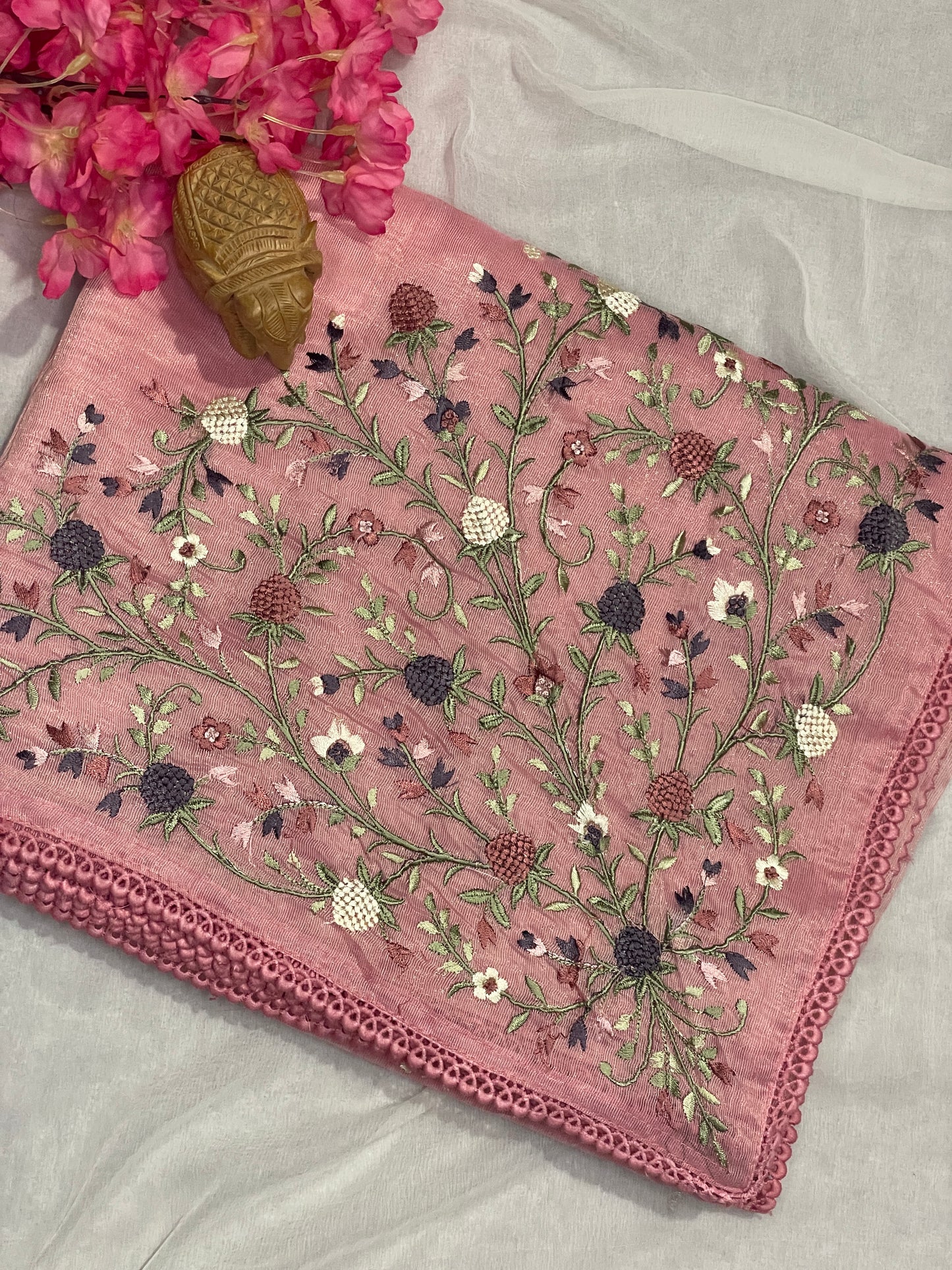 Lenin Tissue Lite weight Embroidery Saree