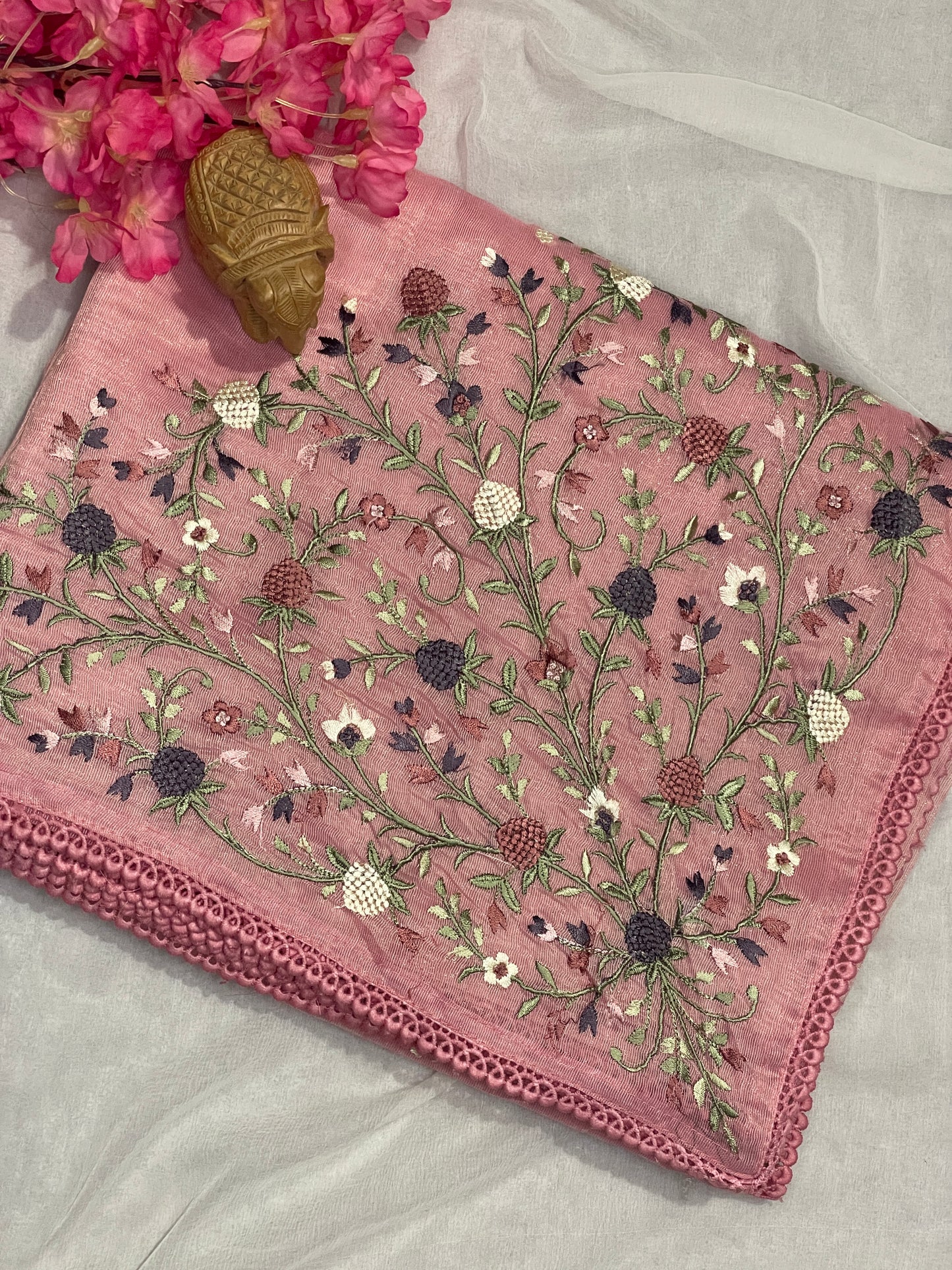 Lenin Tissue Lite weight Embroidery Saree