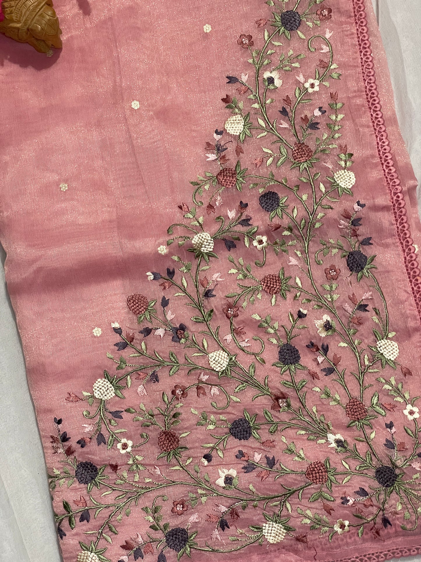 Lenin Tissue Lite weight Embroidery Saree