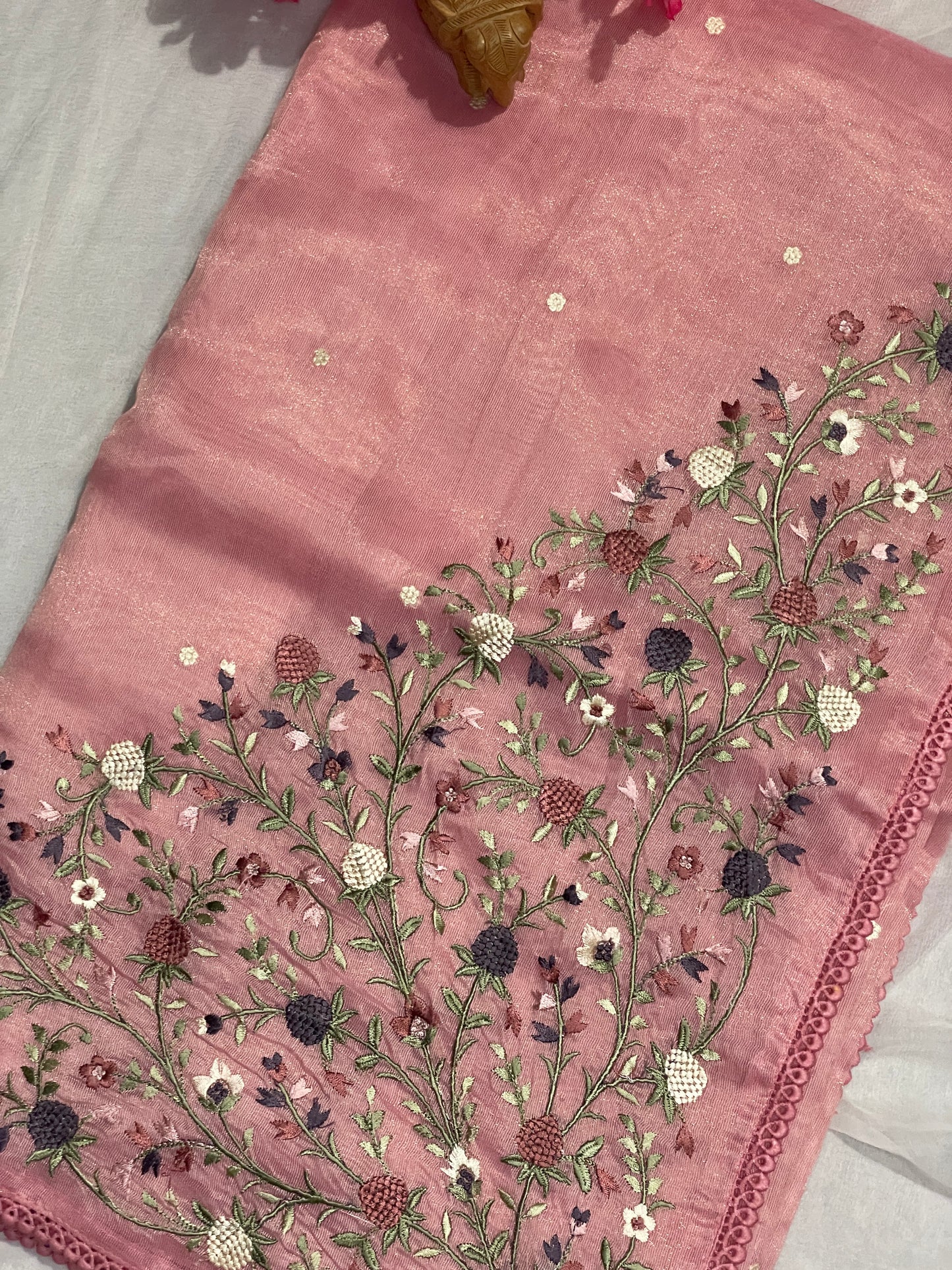 Lenin Tissue Lite weight Embroidery Saree