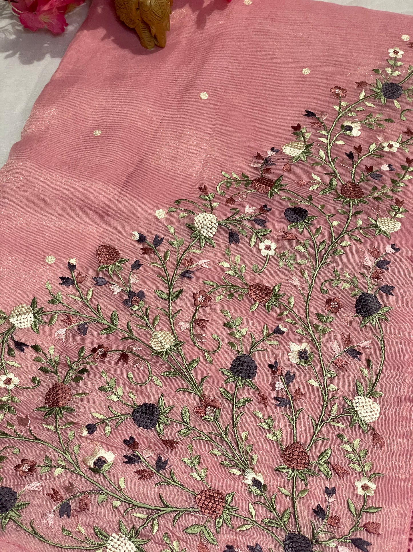 Lenin Tissue Lite weight Embroidery Saree