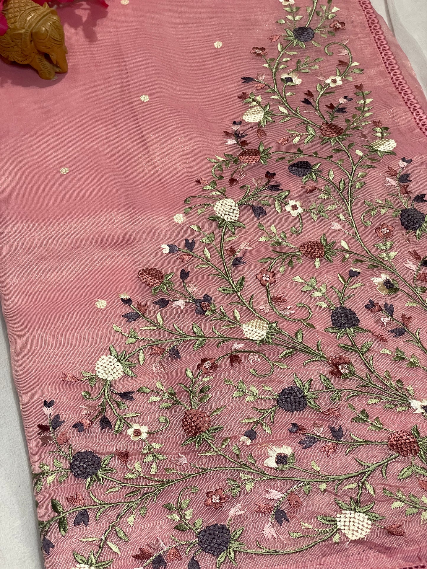 Lenin Tissue Lite weight Embroidery Saree