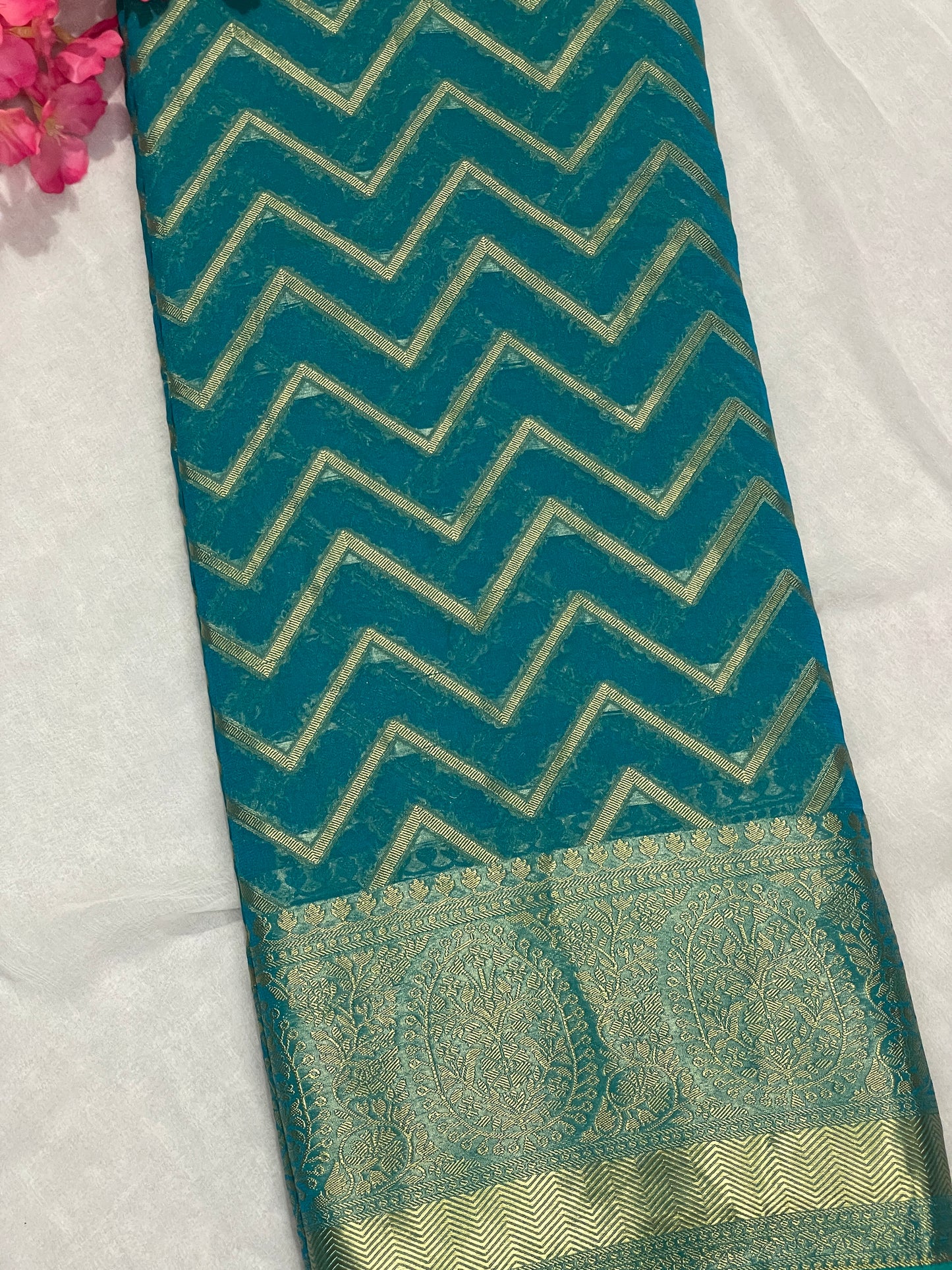 Green Chiffon Fancy Saree with Rich Pallu