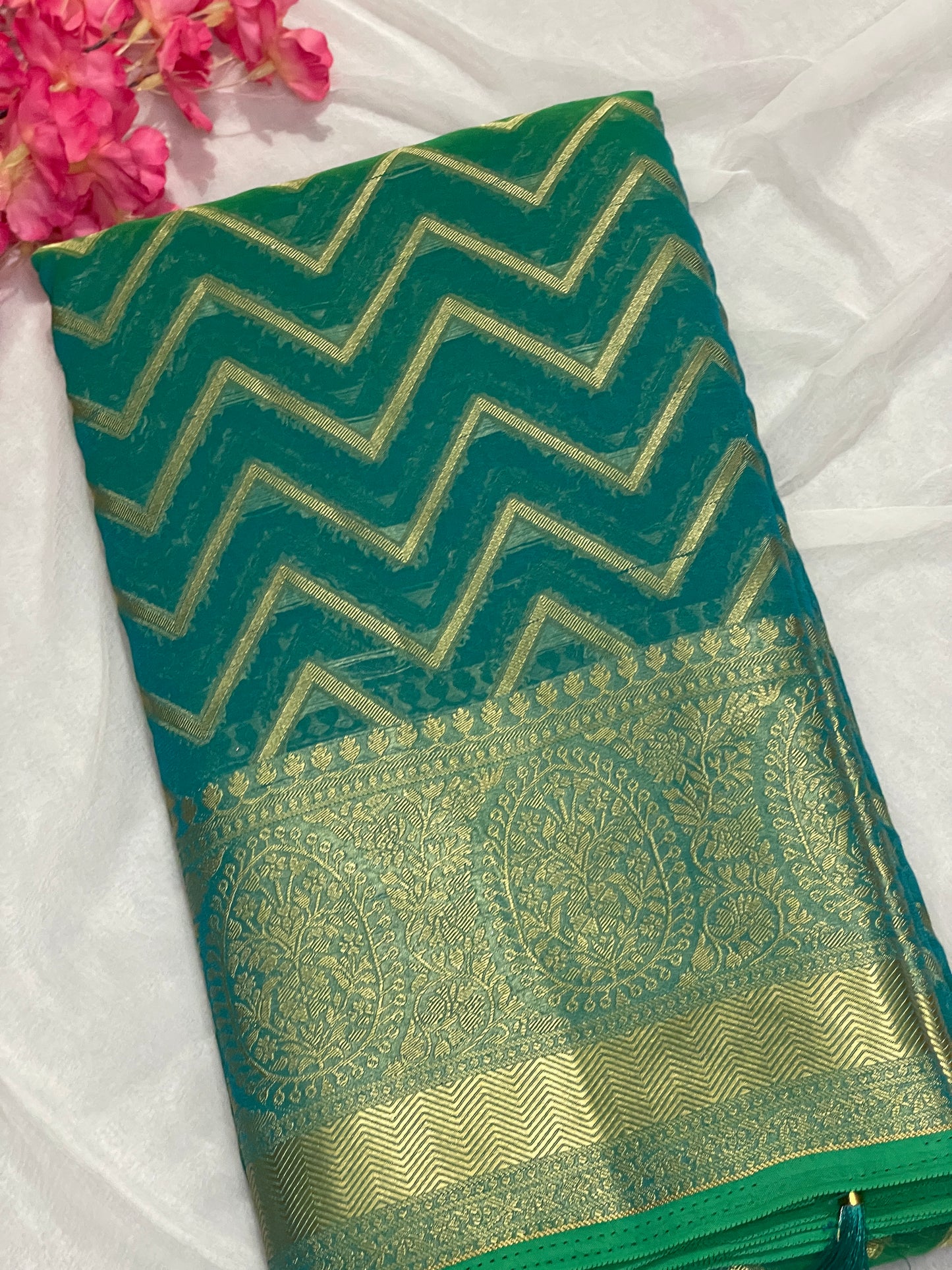 Blue Chiffon Fancy Saree with Rich Pallu