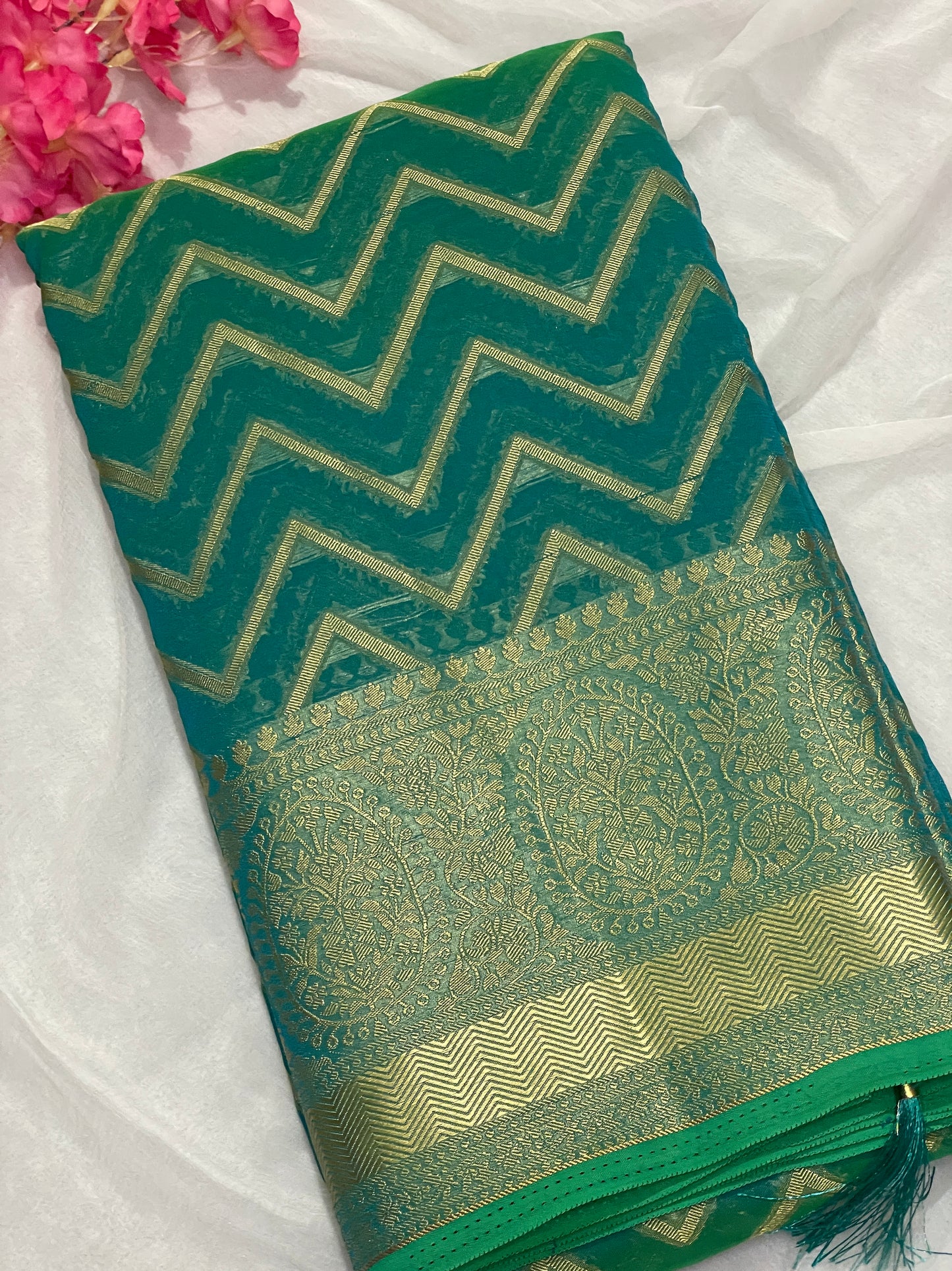 Blue Chiffon Fancy Saree with Rich Pallu