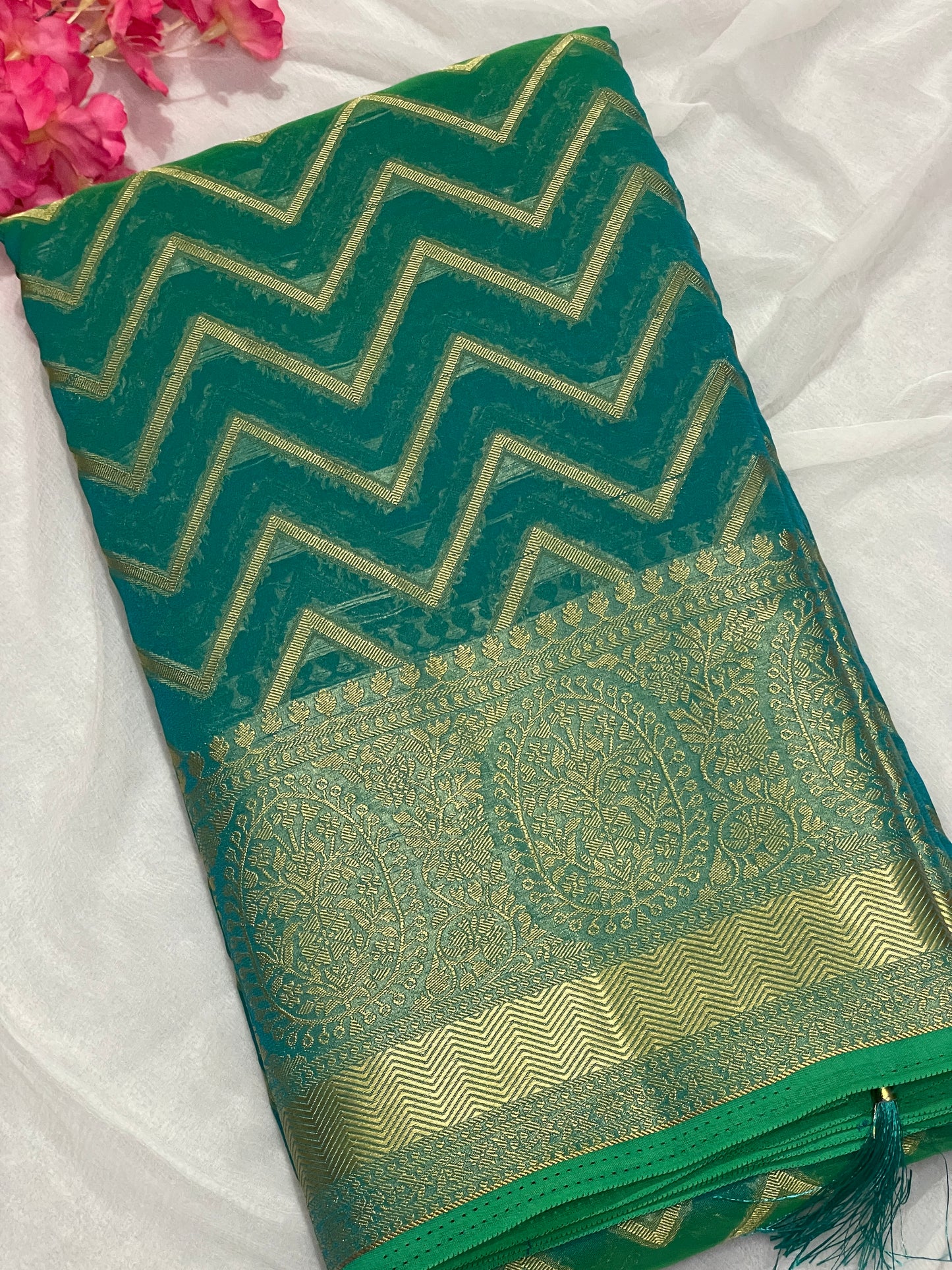 Blue Chiffon Fancy Saree with Rich Pallu