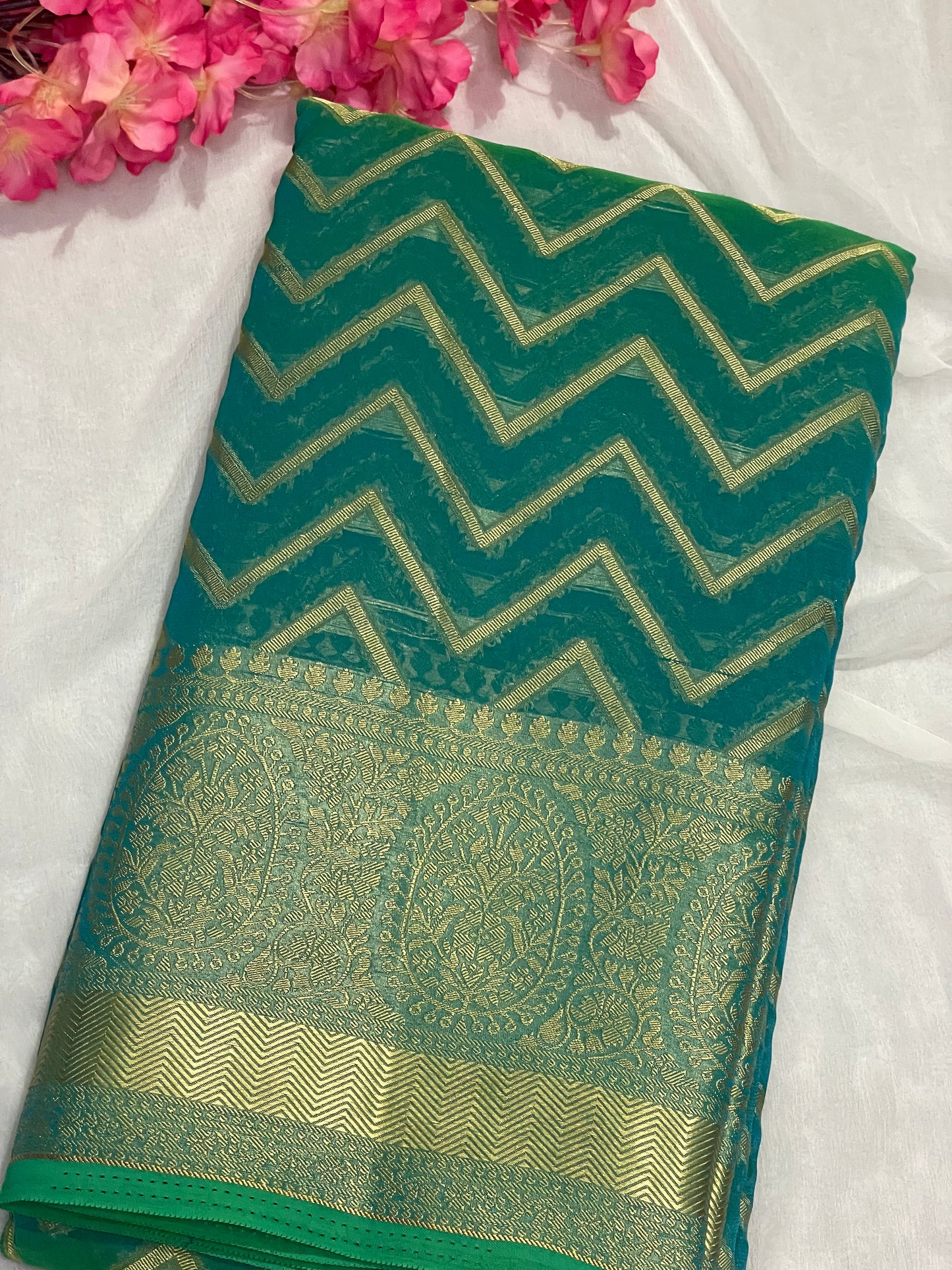 Blue Chiffon Fancy Saree with Rich Pallu