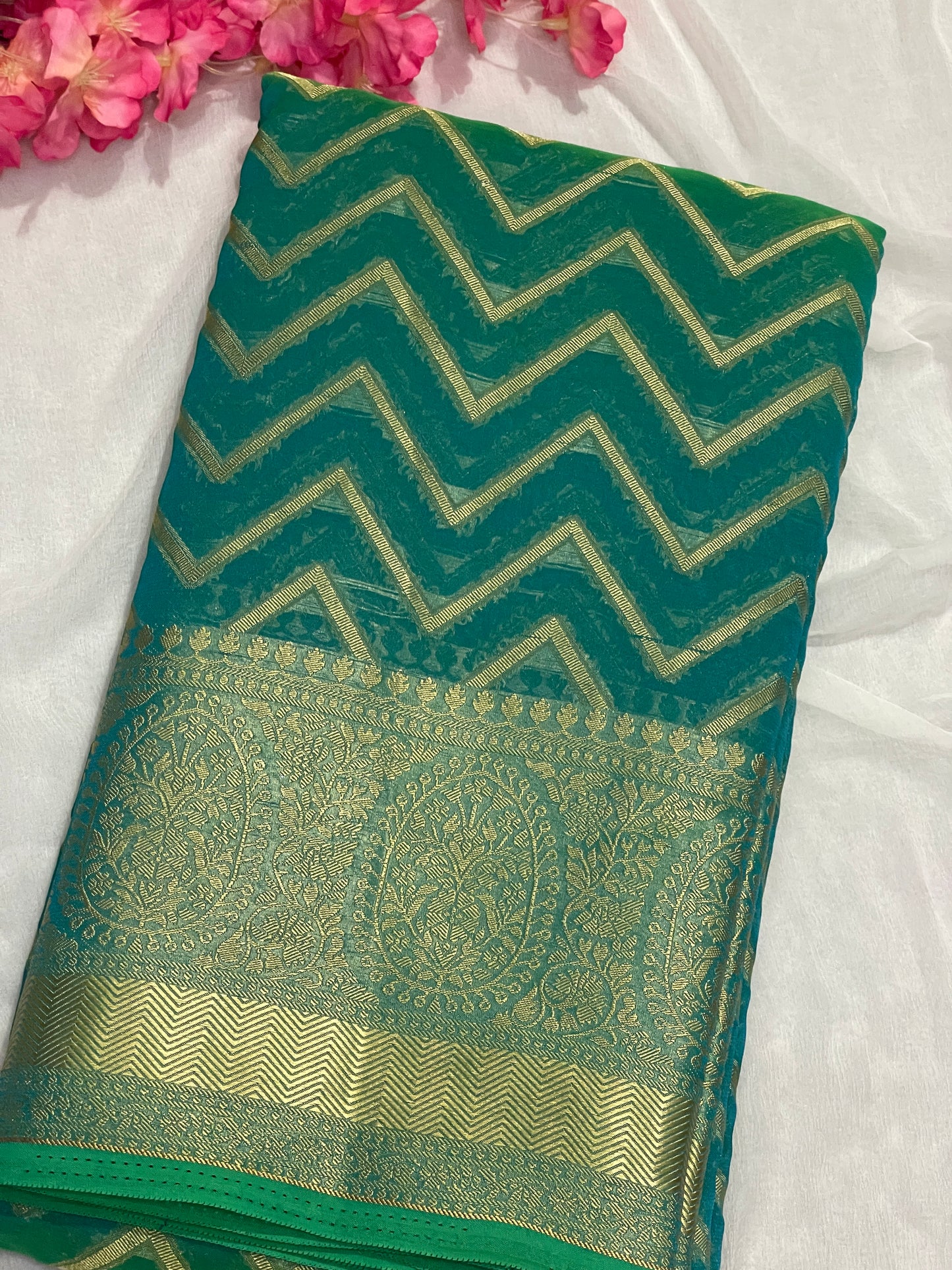 Blue Chiffon Fancy Saree with Rich Pallu