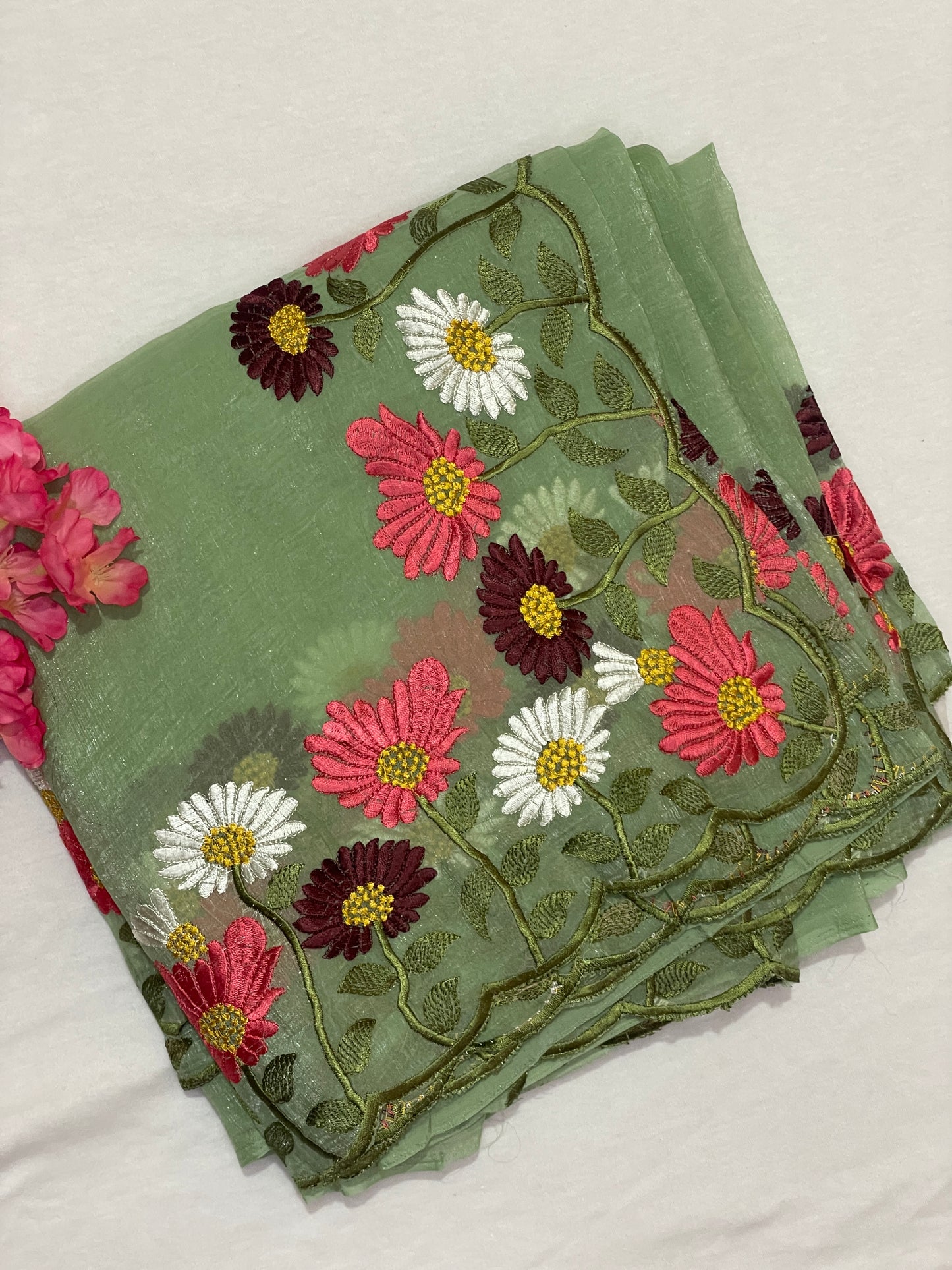 Floral Embroidery Soft Tissue Saree