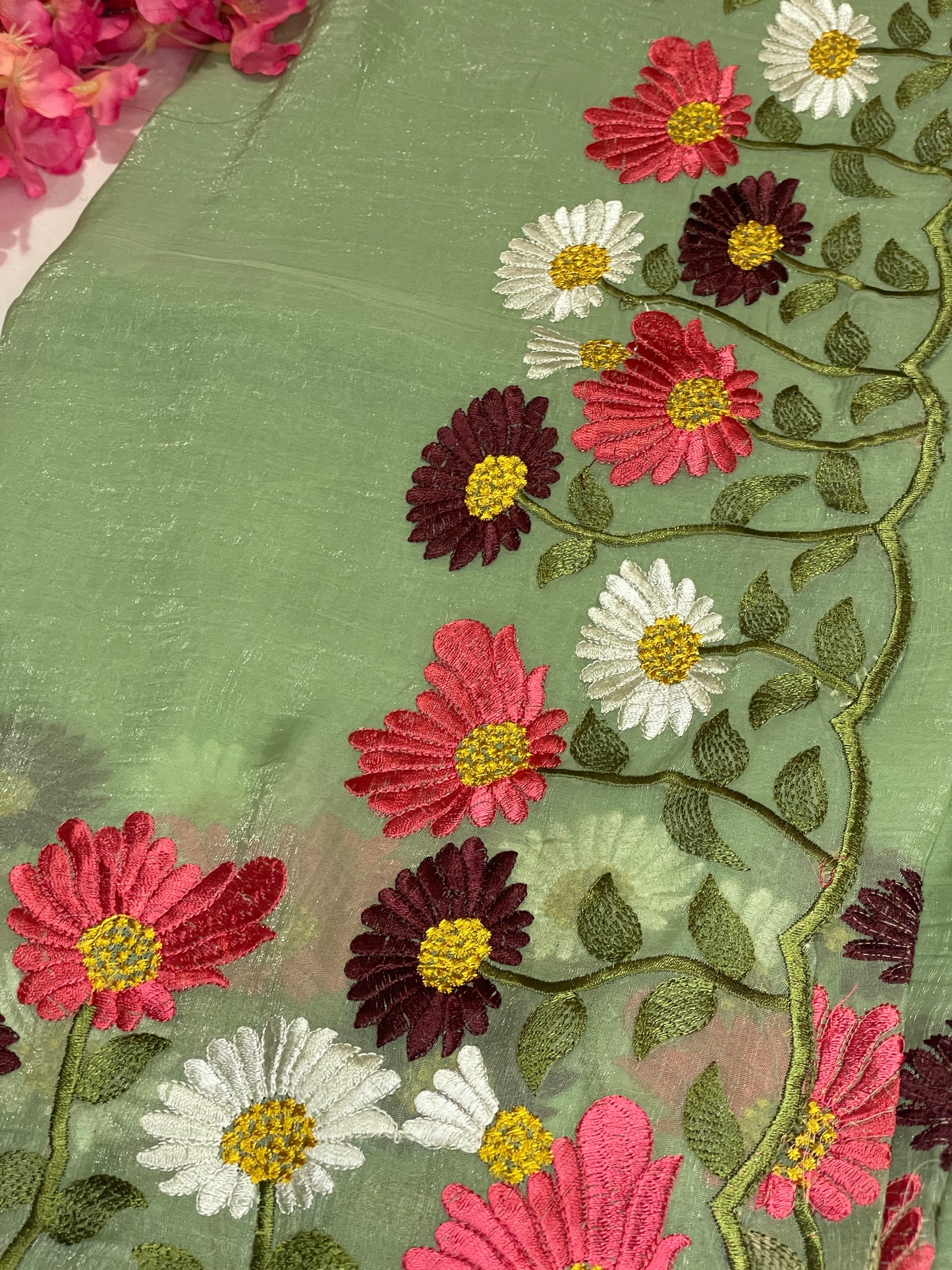 Floral Embroidery Soft Tissue Saree