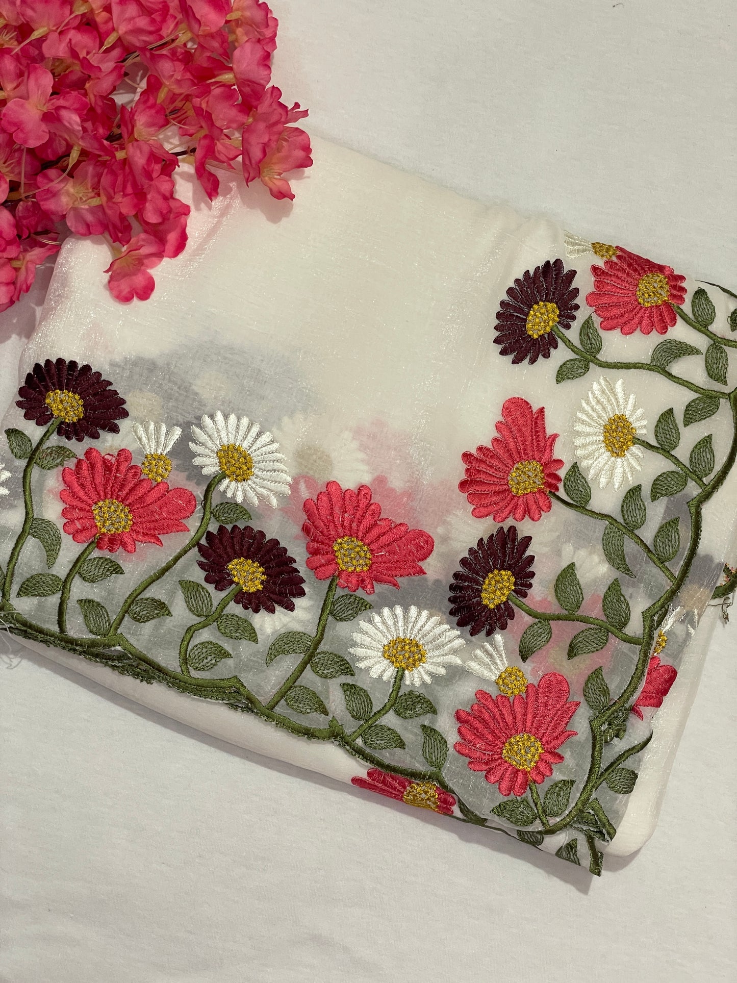 Floral Embroidery Soft Tissue Saree