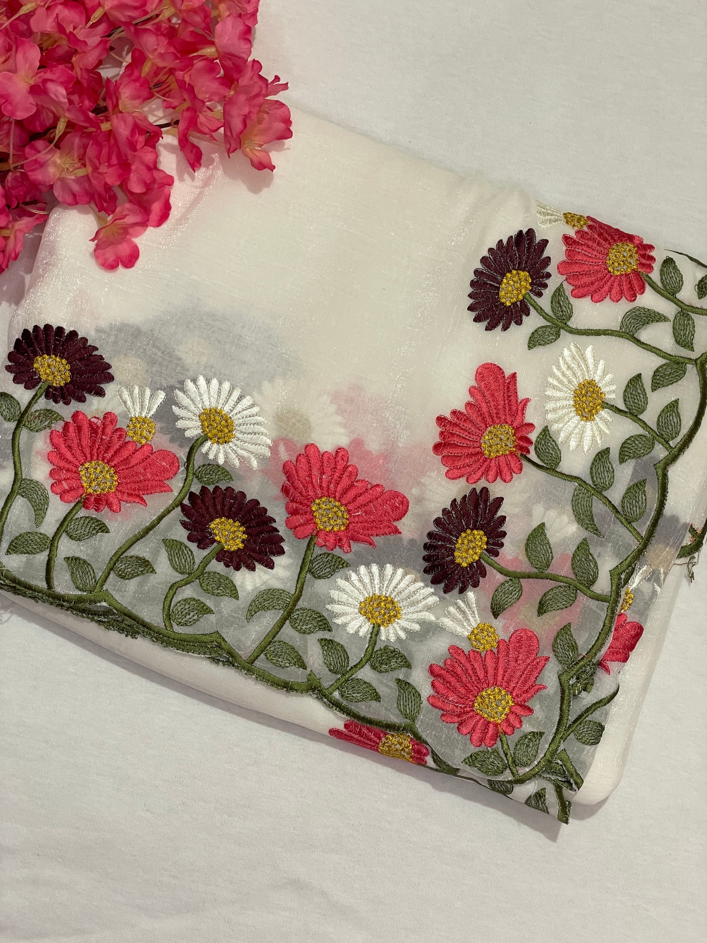 Floral Embroidery Soft Tissue Saree