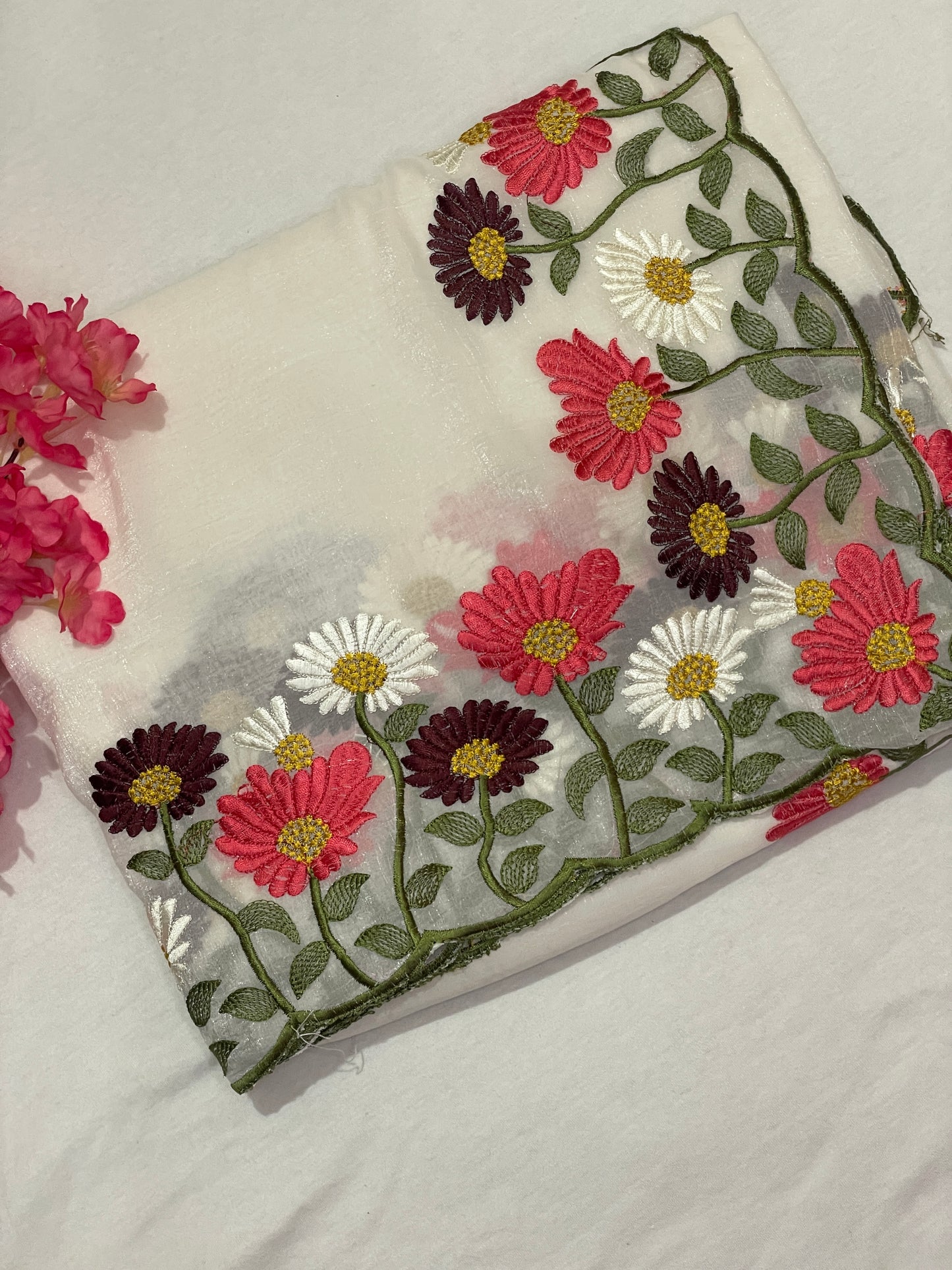 Floral Embroidery Soft Tissue Saree