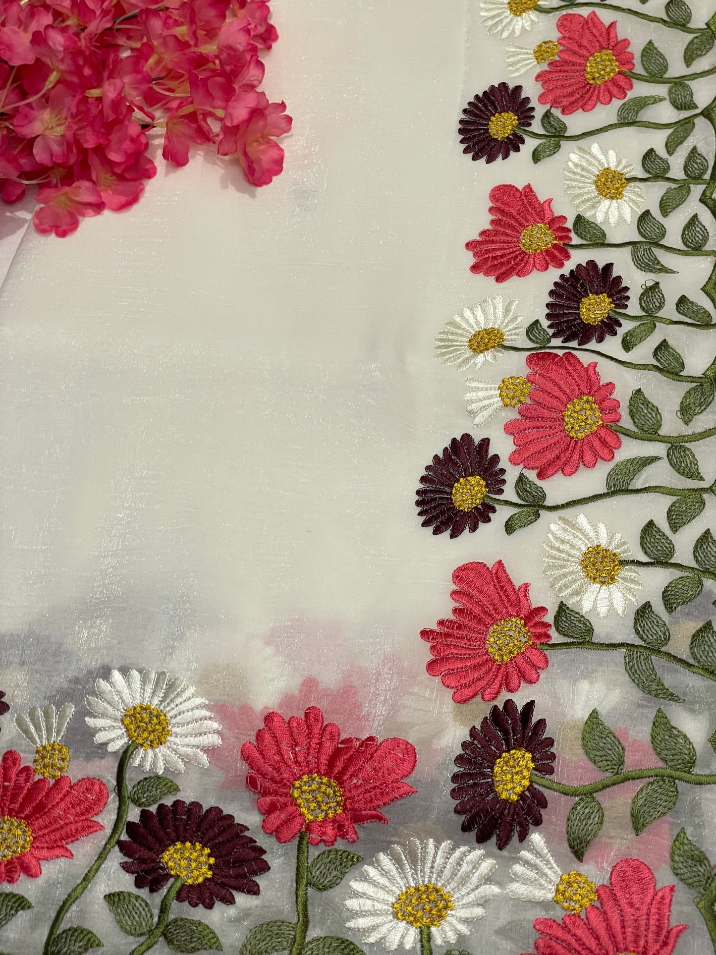 Floral Embroidery Soft Tissue Saree