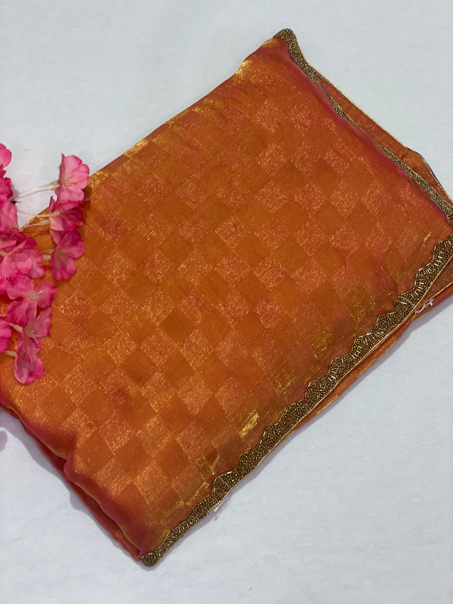 Premium Georget Orange Designer Saree