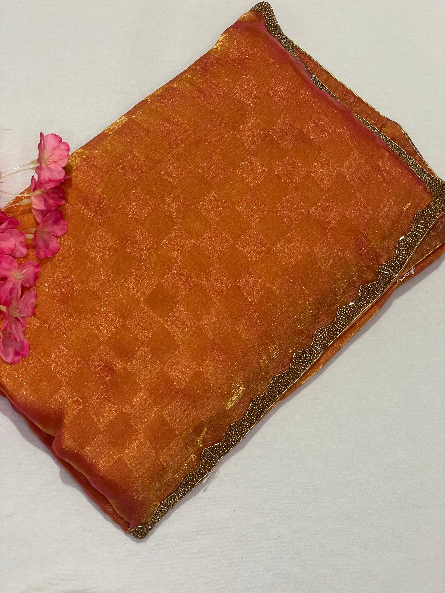 Premium Georget Orange Designer Saree