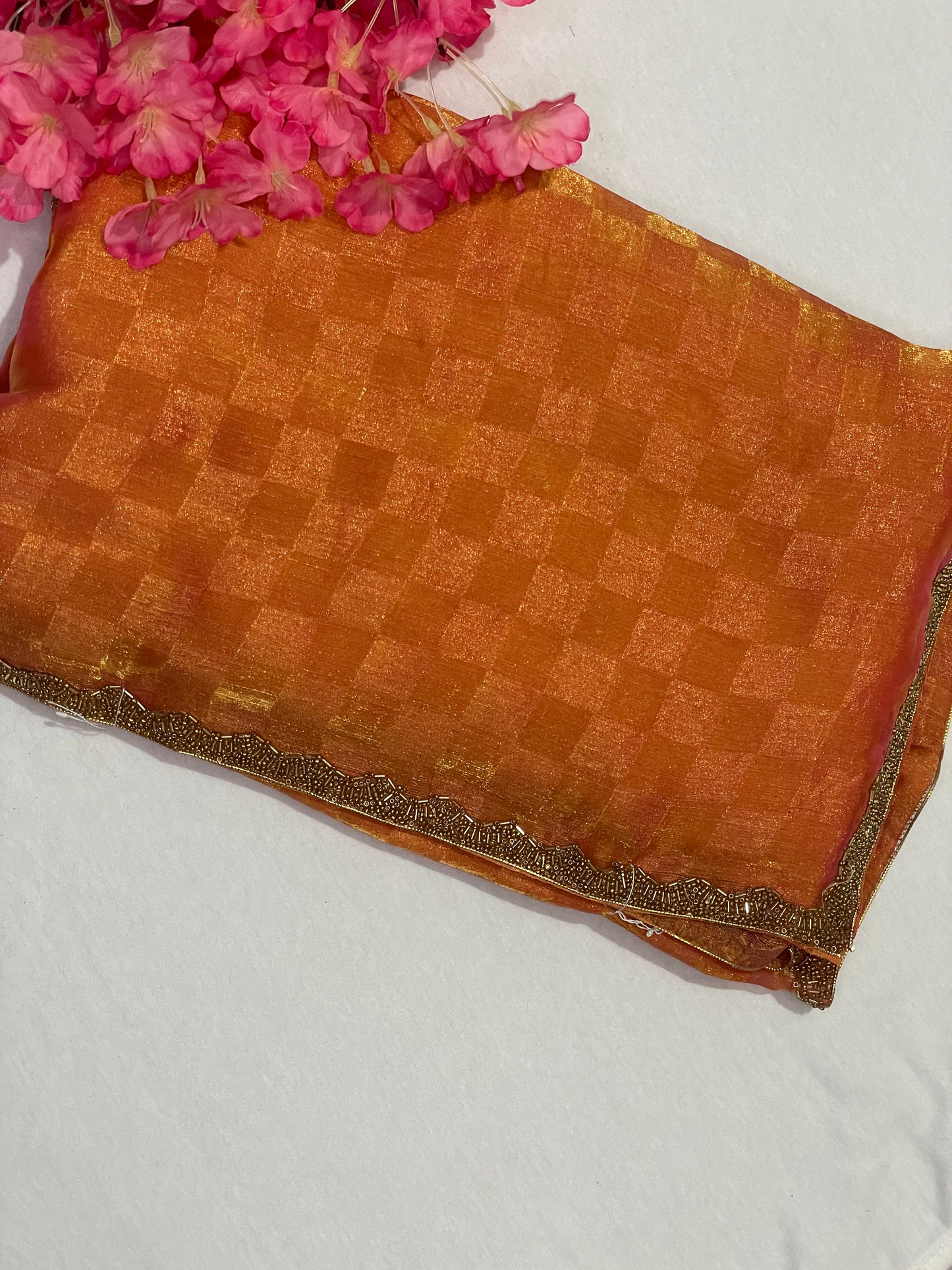 Premium Georget Orange Designer Saree