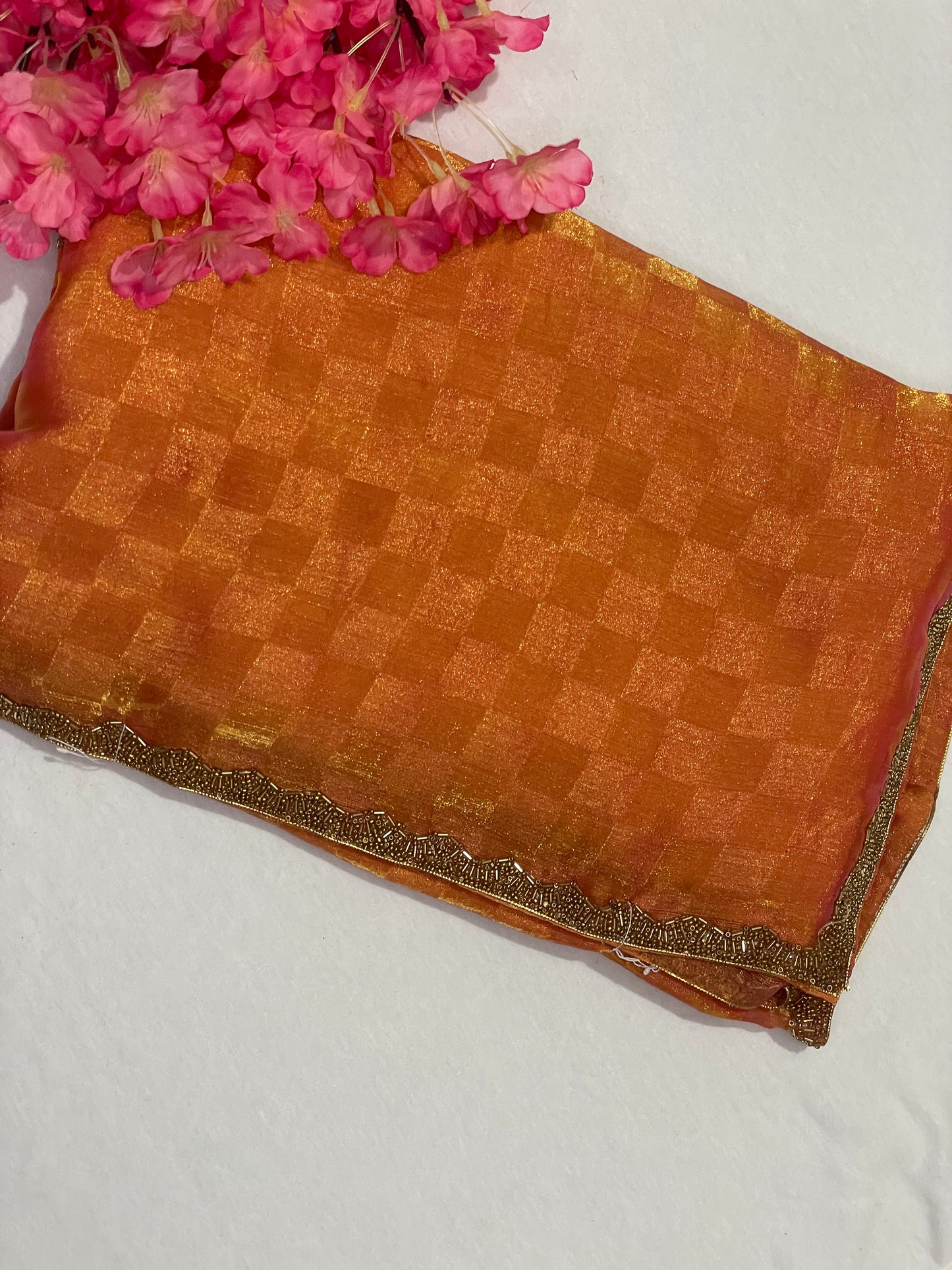 Premium Georget Orange Designer Saree