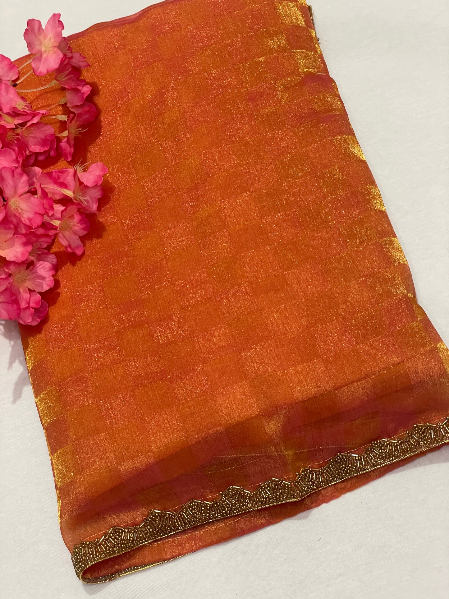 Premium Georget Orange Designer Saree