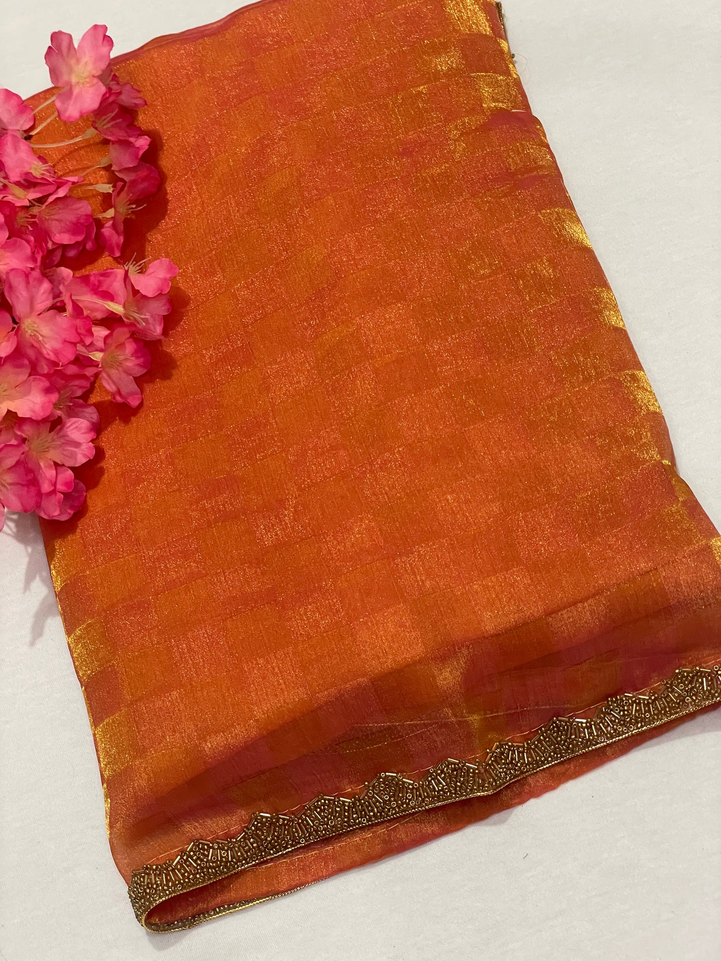 Premium Georget Orange Designer Saree