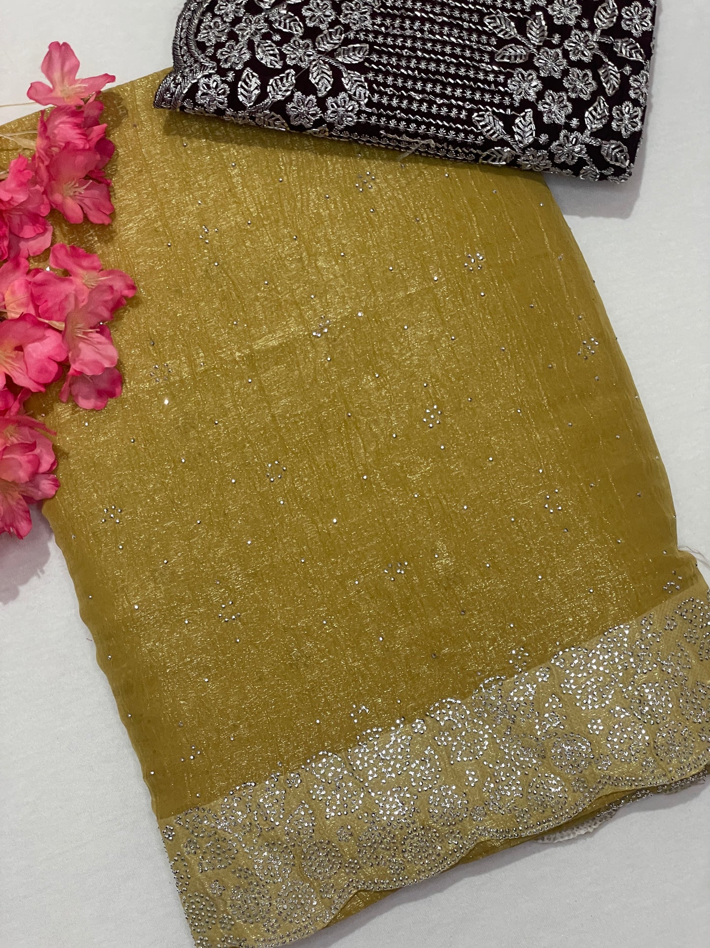 Crushed Soft Designer Mustered Color Saree