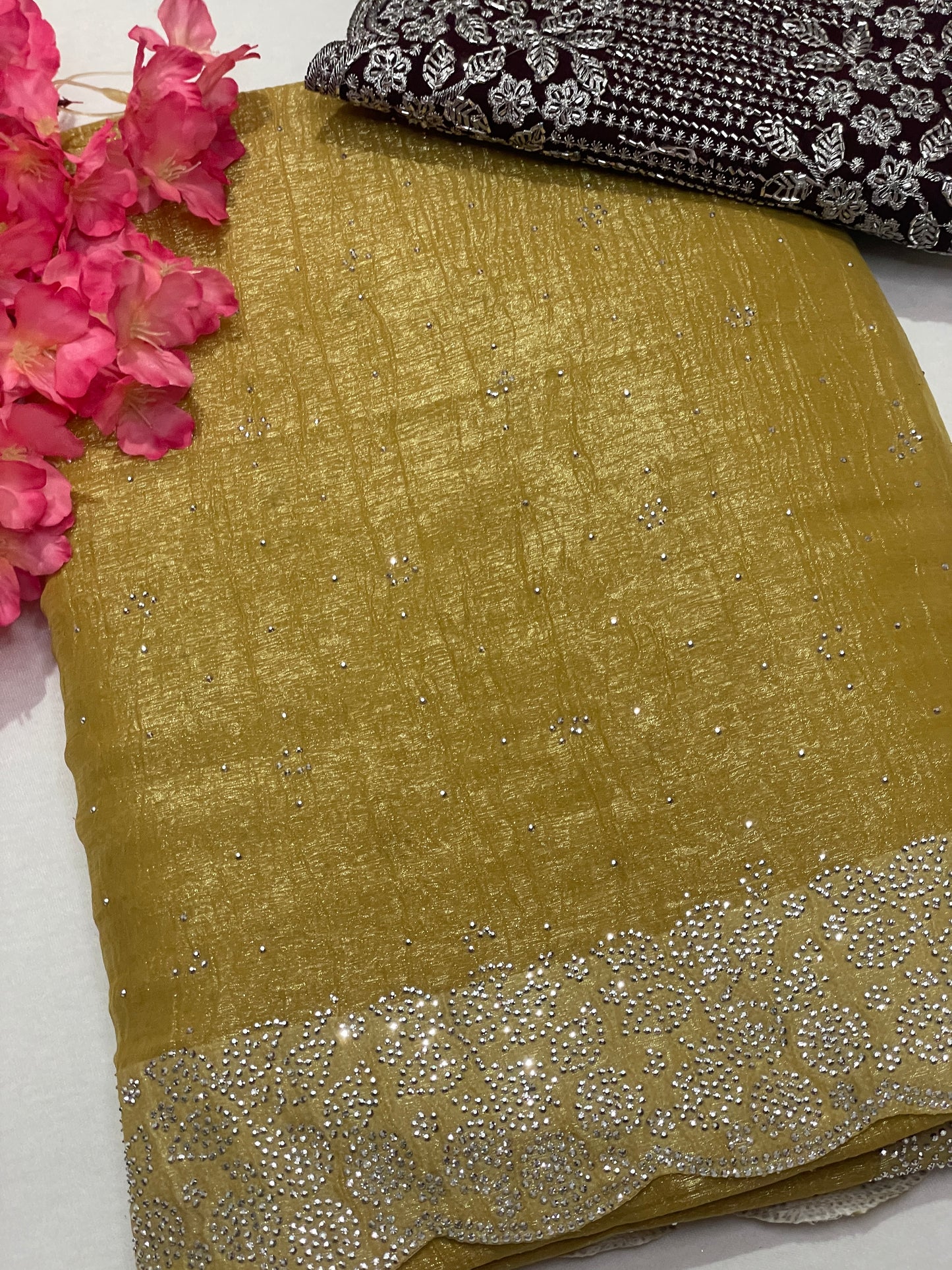 Crushed Soft Designer Mustered Color Saree