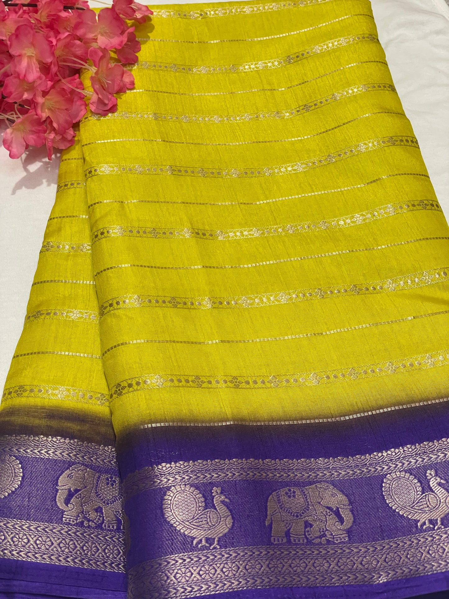 Yellow & Blue Combination Semi Crape Saree