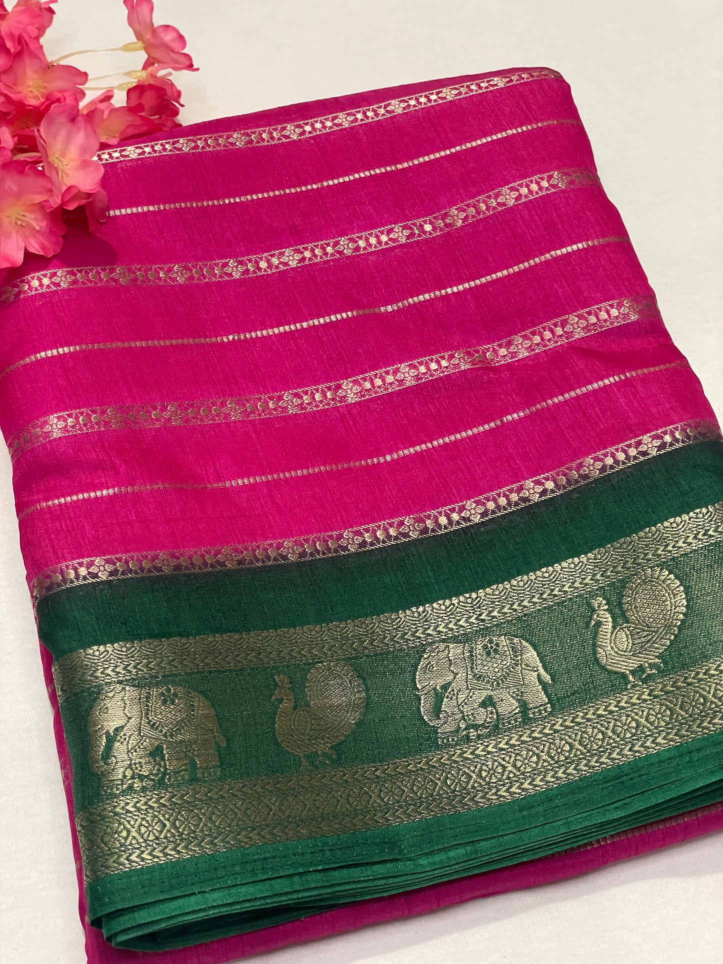 Pink & Green Combination Crape Saree