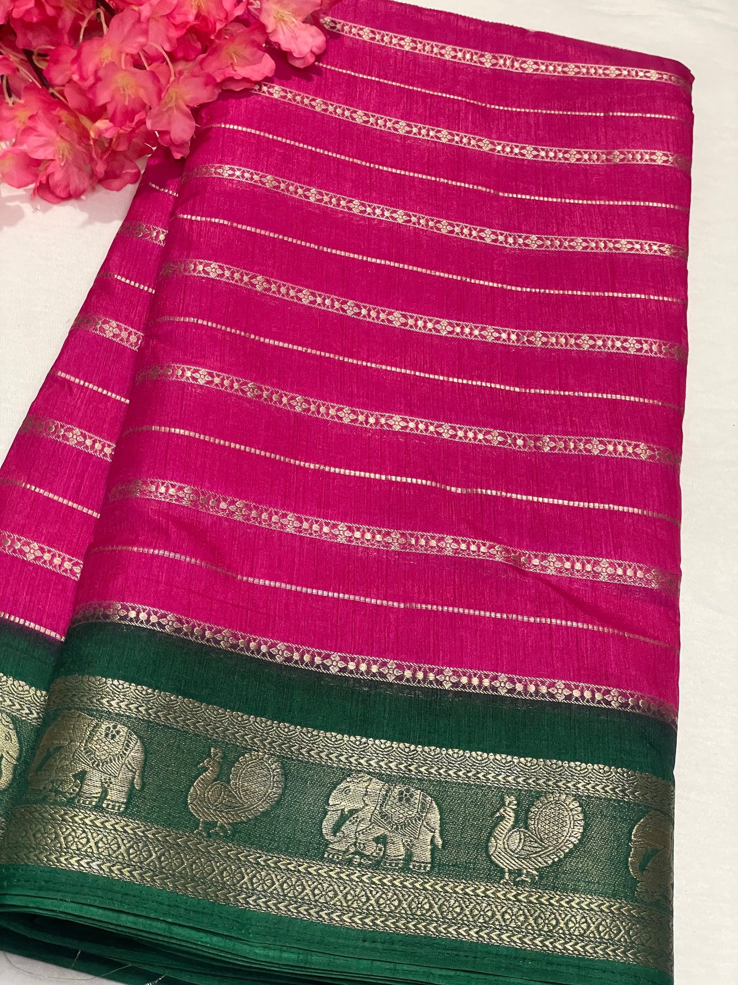 Pink & Green Combination Crape Saree