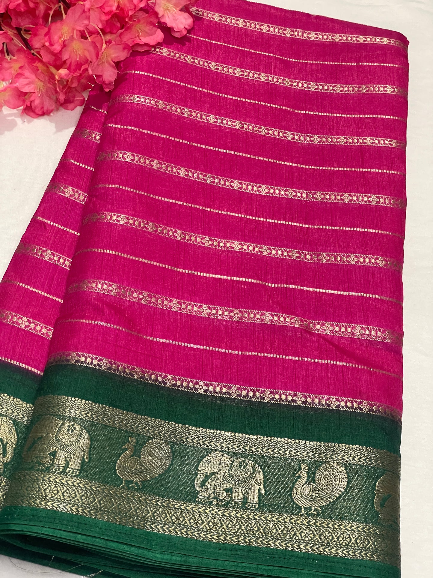 Pink & Green Combination Crape Saree