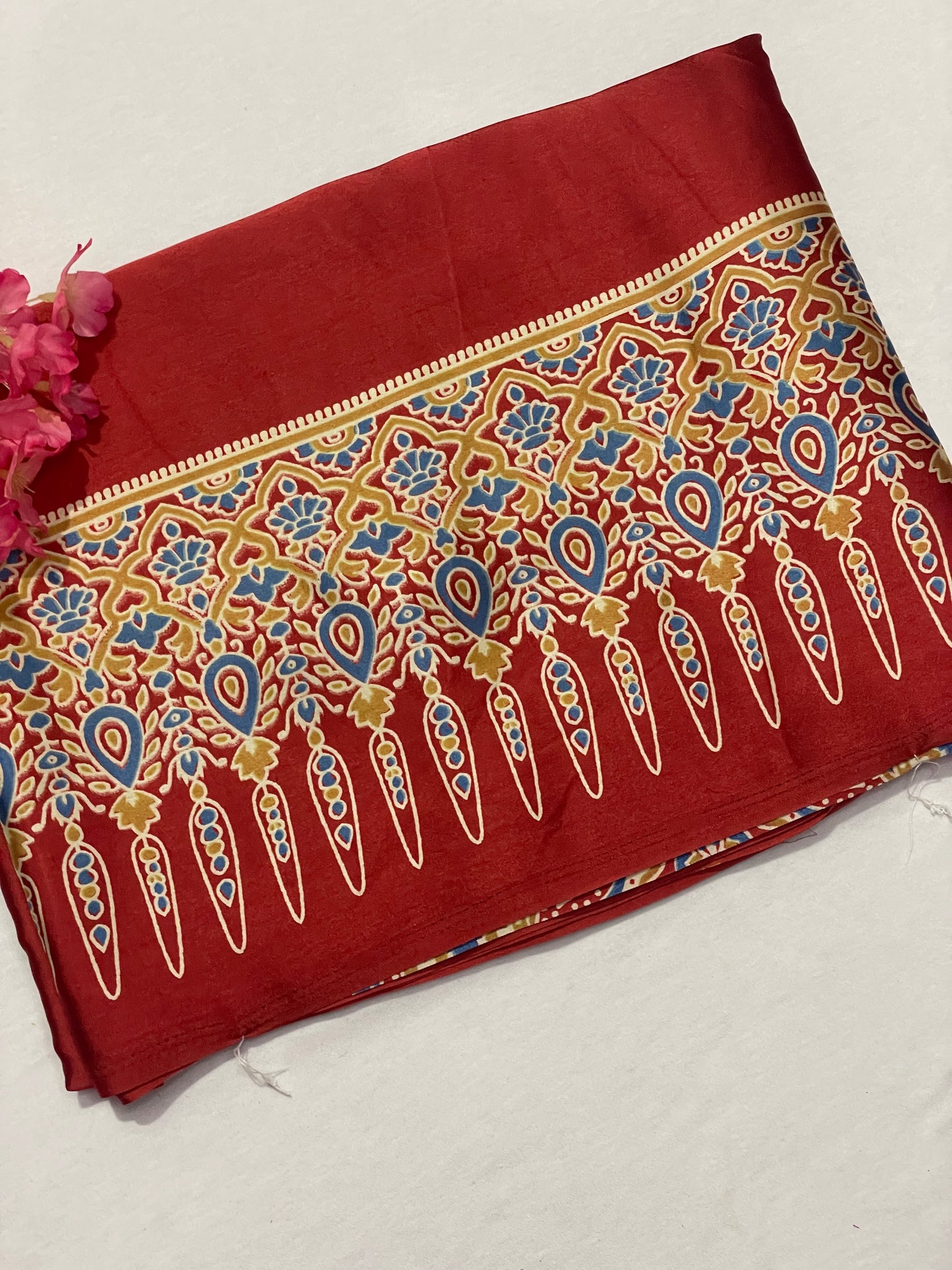 Ajrak Satin Red Modal Saree