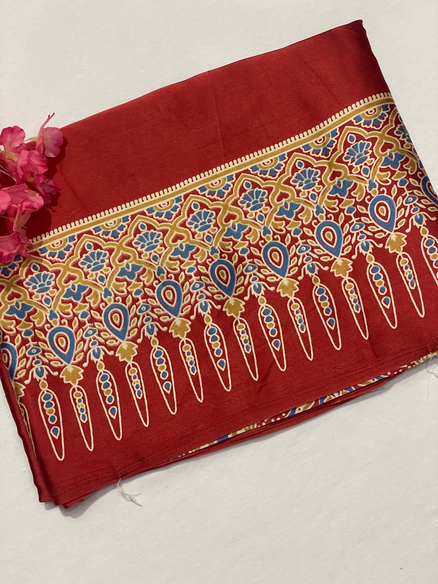 Ajrak Satin Red Modal Saree