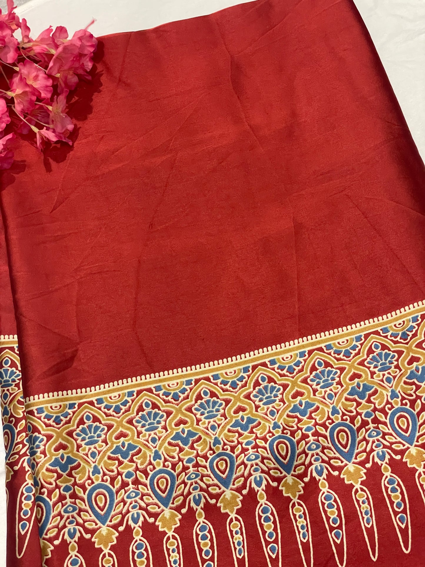 Ajrak Satin Red Modal Saree