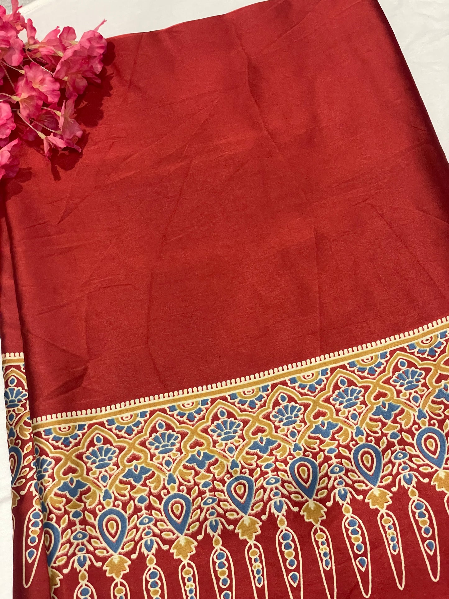 Ajrak Satin Red Modal Saree