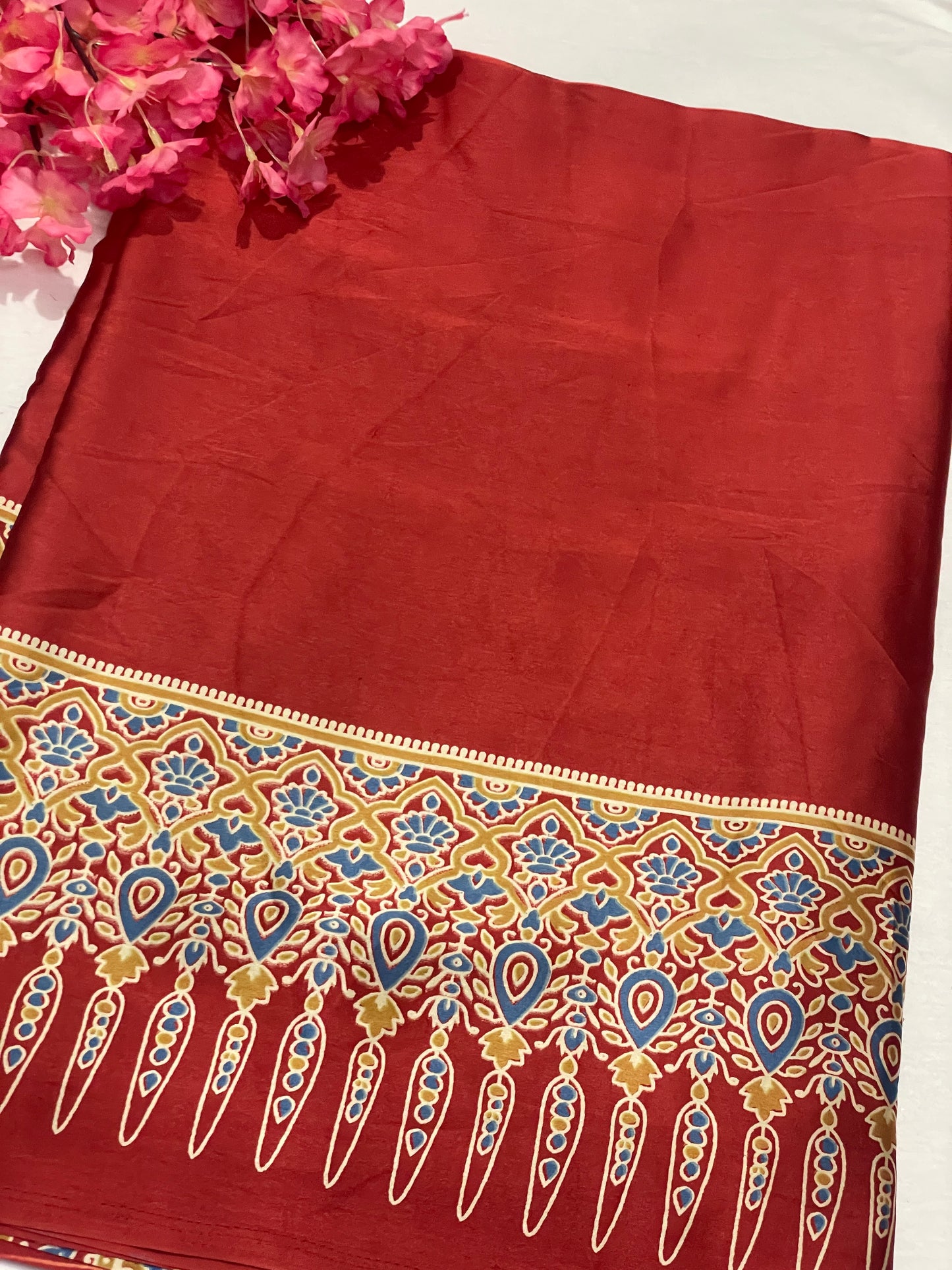 Ajrak Satin Red Modal Saree