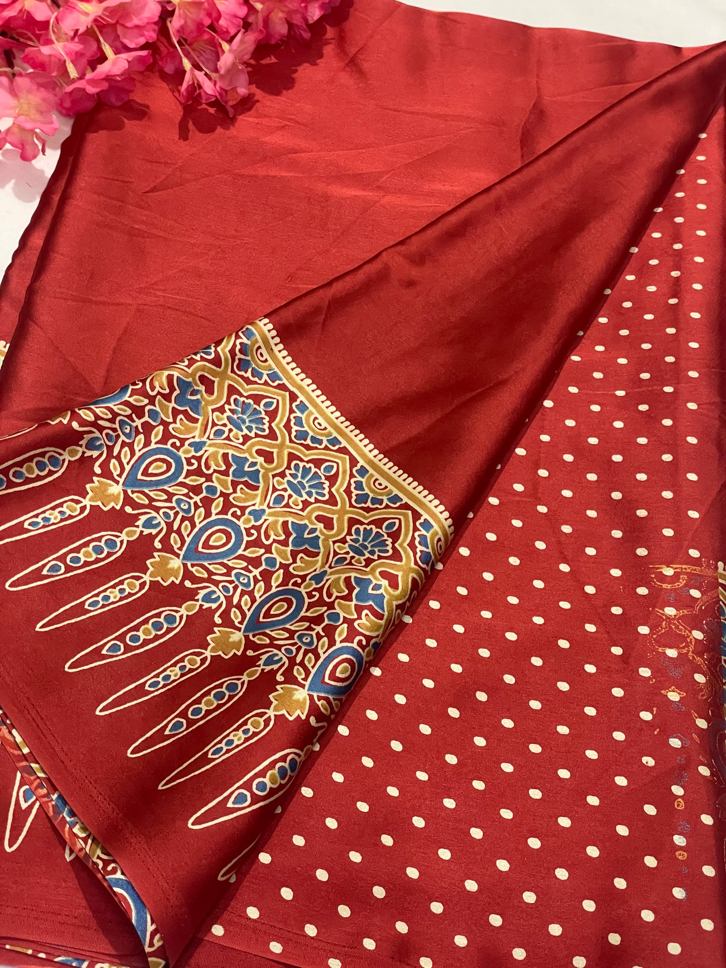 Ajrak Satin Red Modal Saree