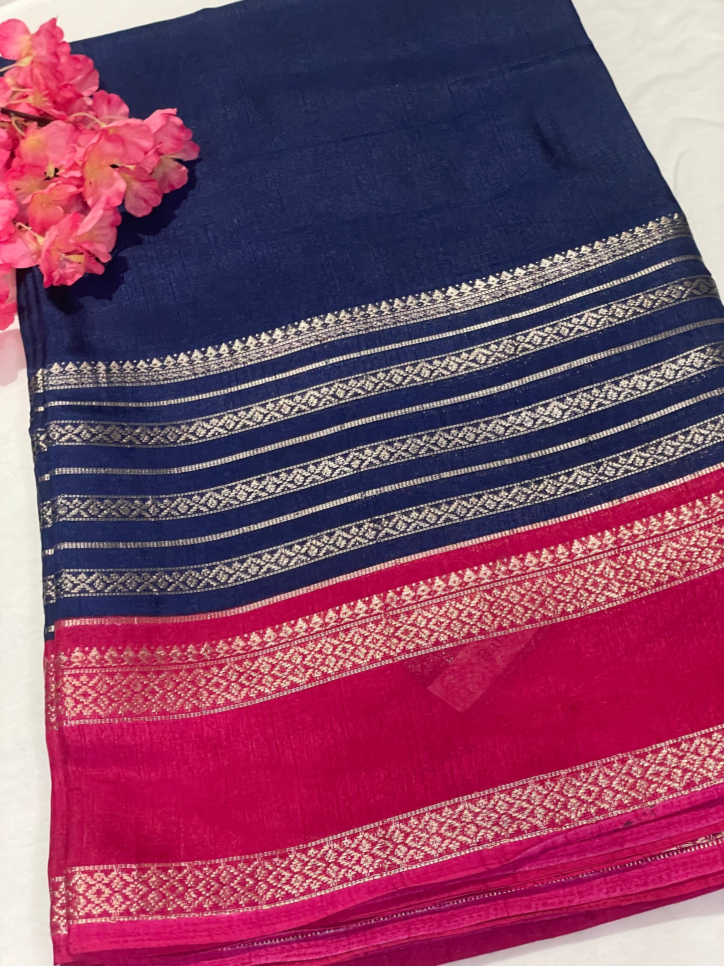 Blue & Pink Combination Crape Saree