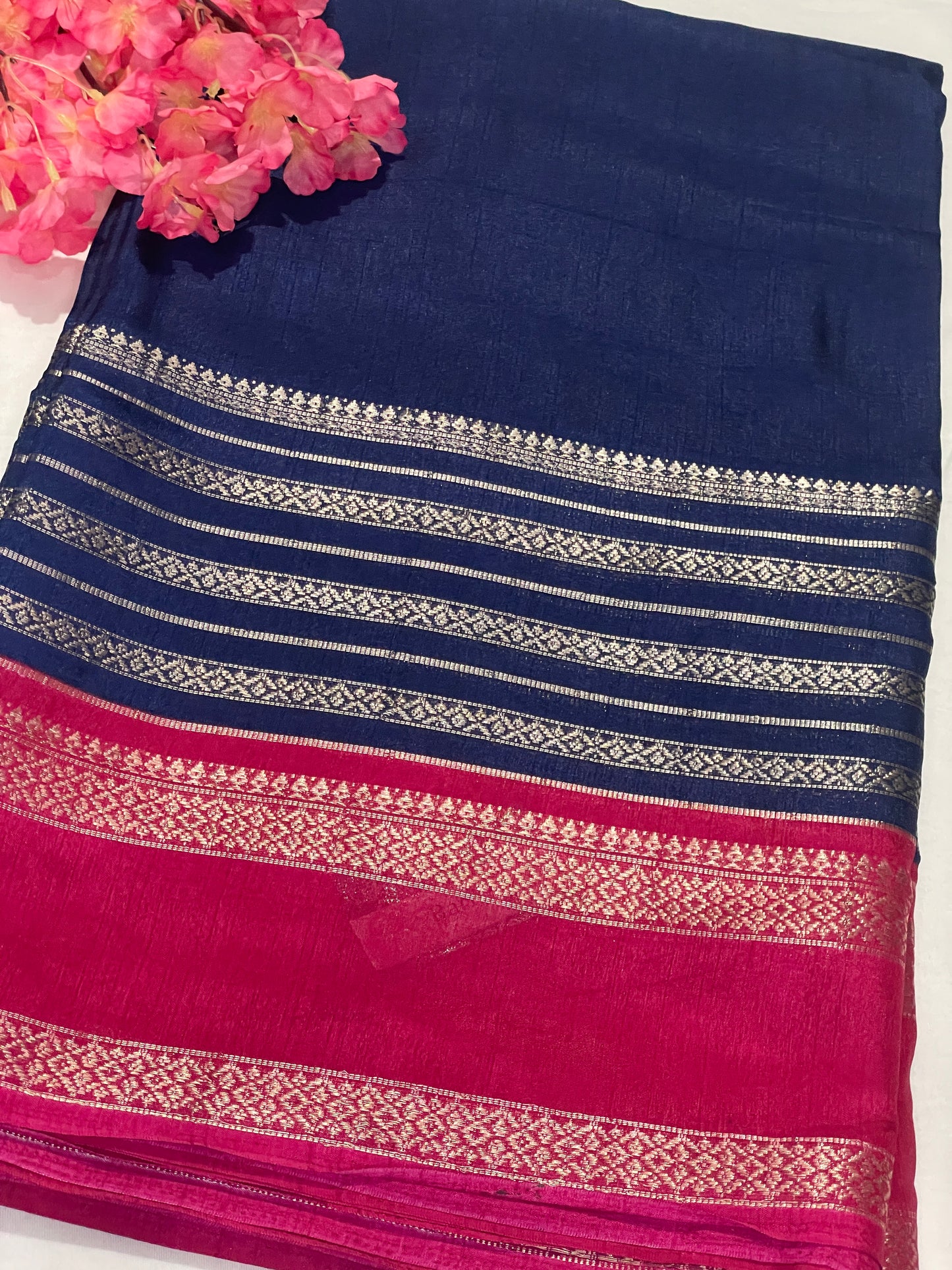 Blue & Pink Combination Crape Saree
