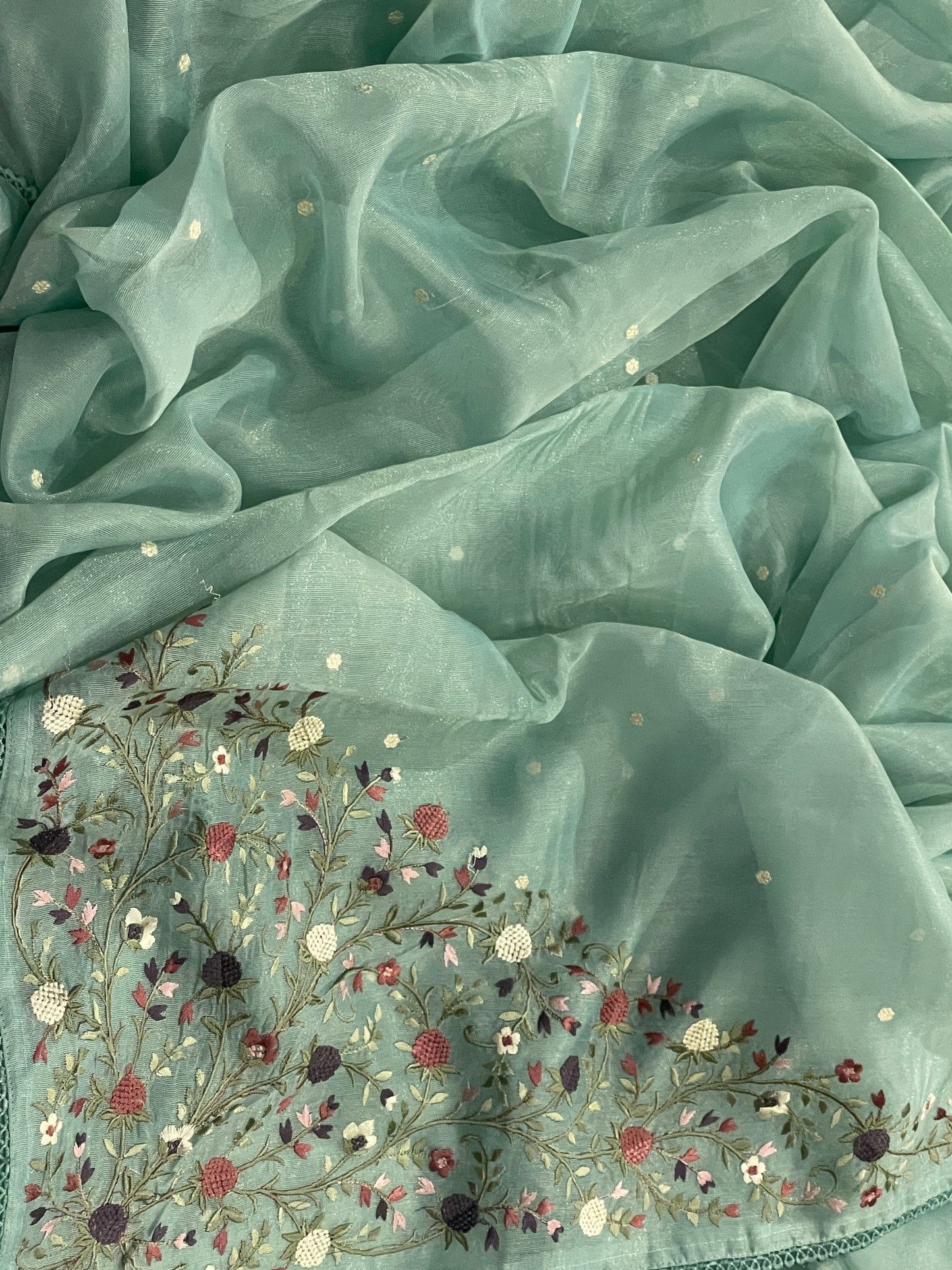 Lenin Tissue Lite weight Embroidery Saree