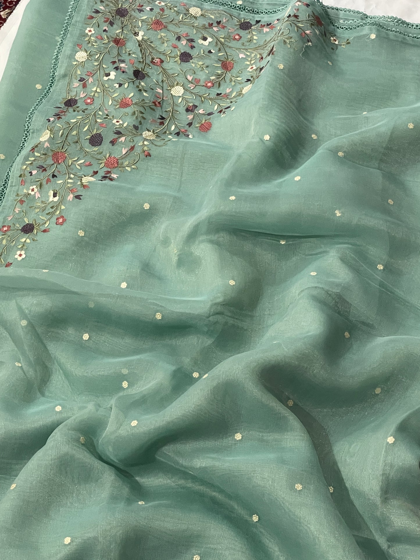 Lenin Tissue Lite weight Embroidery Saree