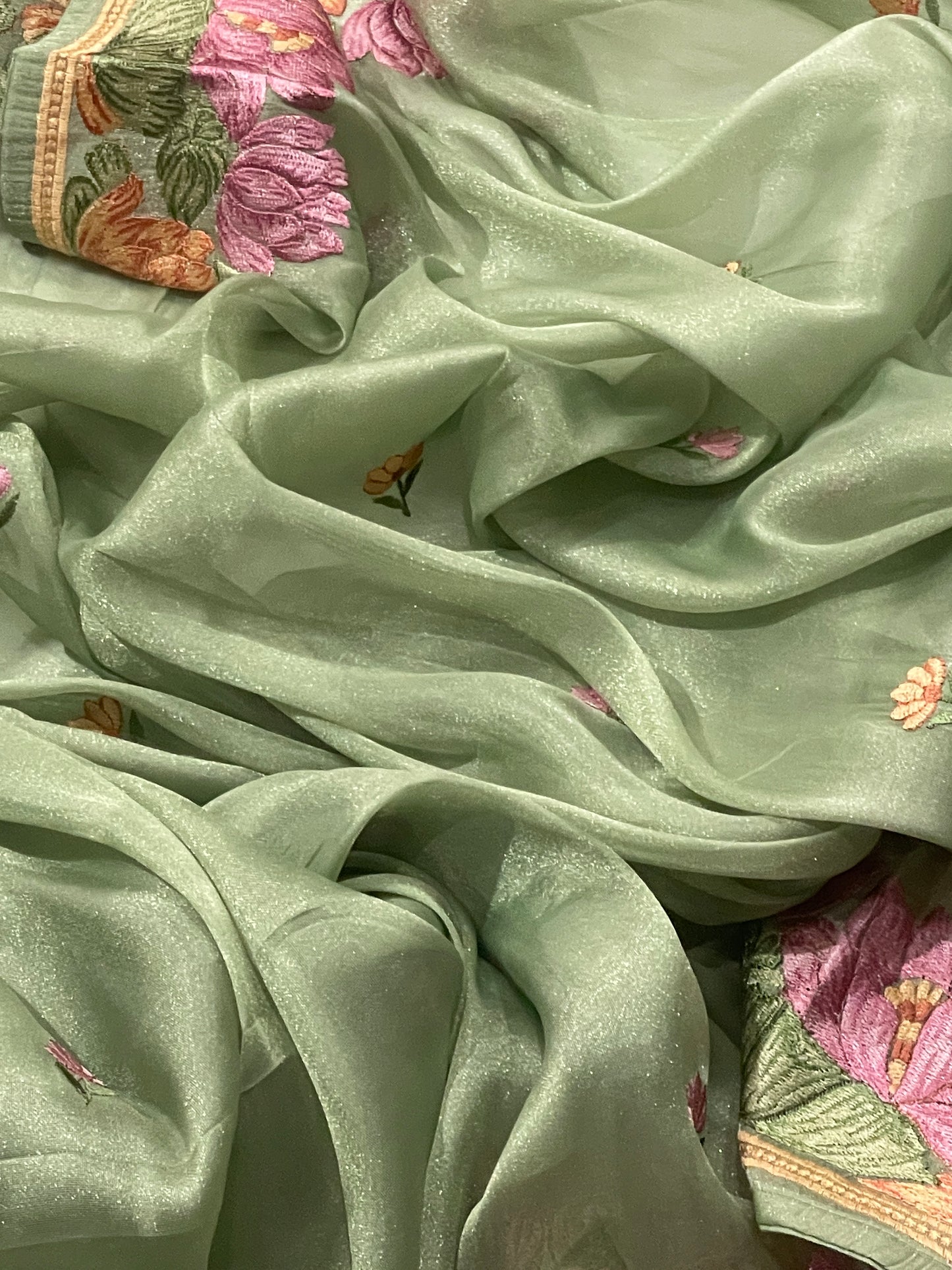 Pure Tissue Silk Lotus Embroidery Saree