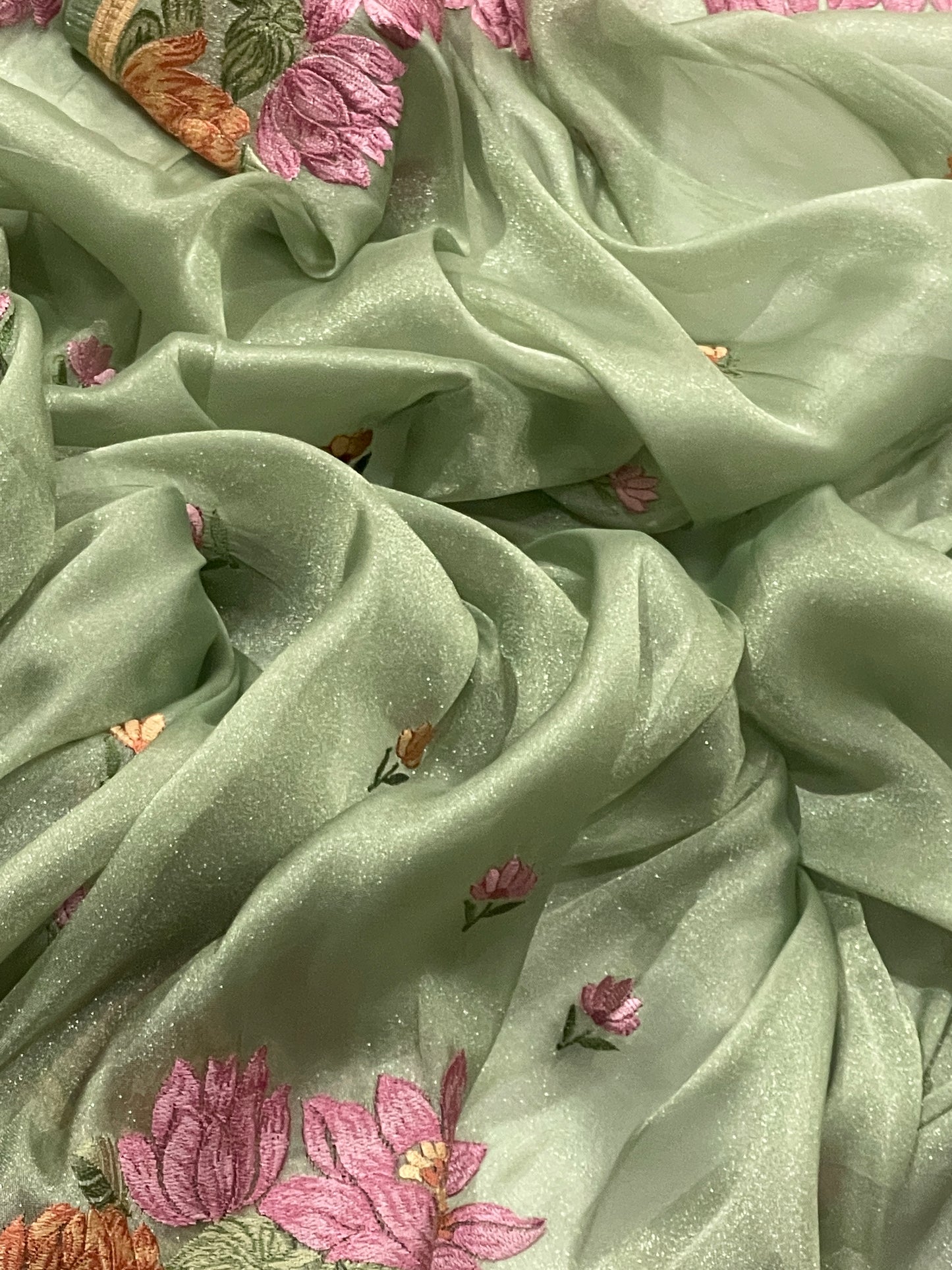 Pure Tissue Silk Lotus Embroidery Saree