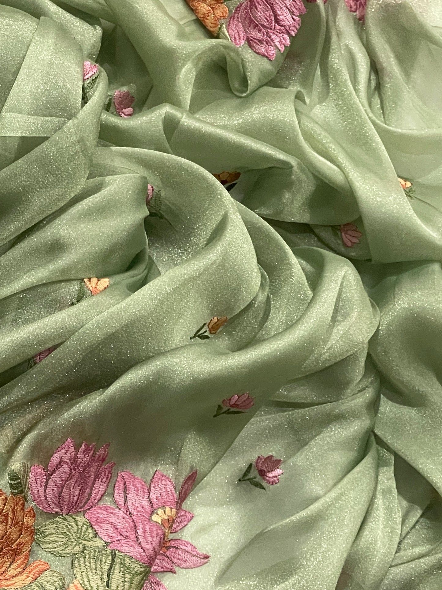 Pure Tissue Silk Lotus Embroidery Saree