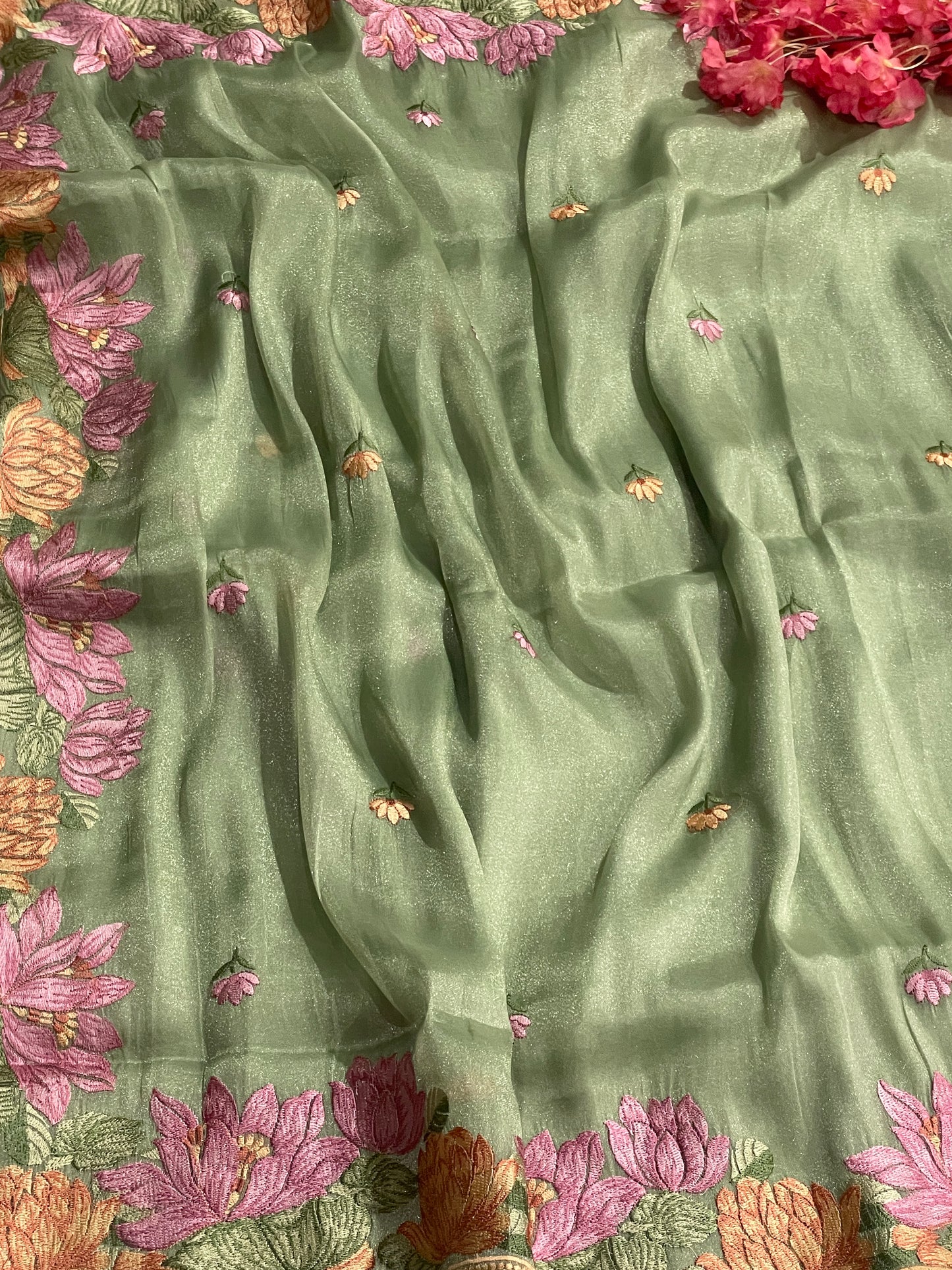 Pure Tissue Silk Lotus Embroidery Saree