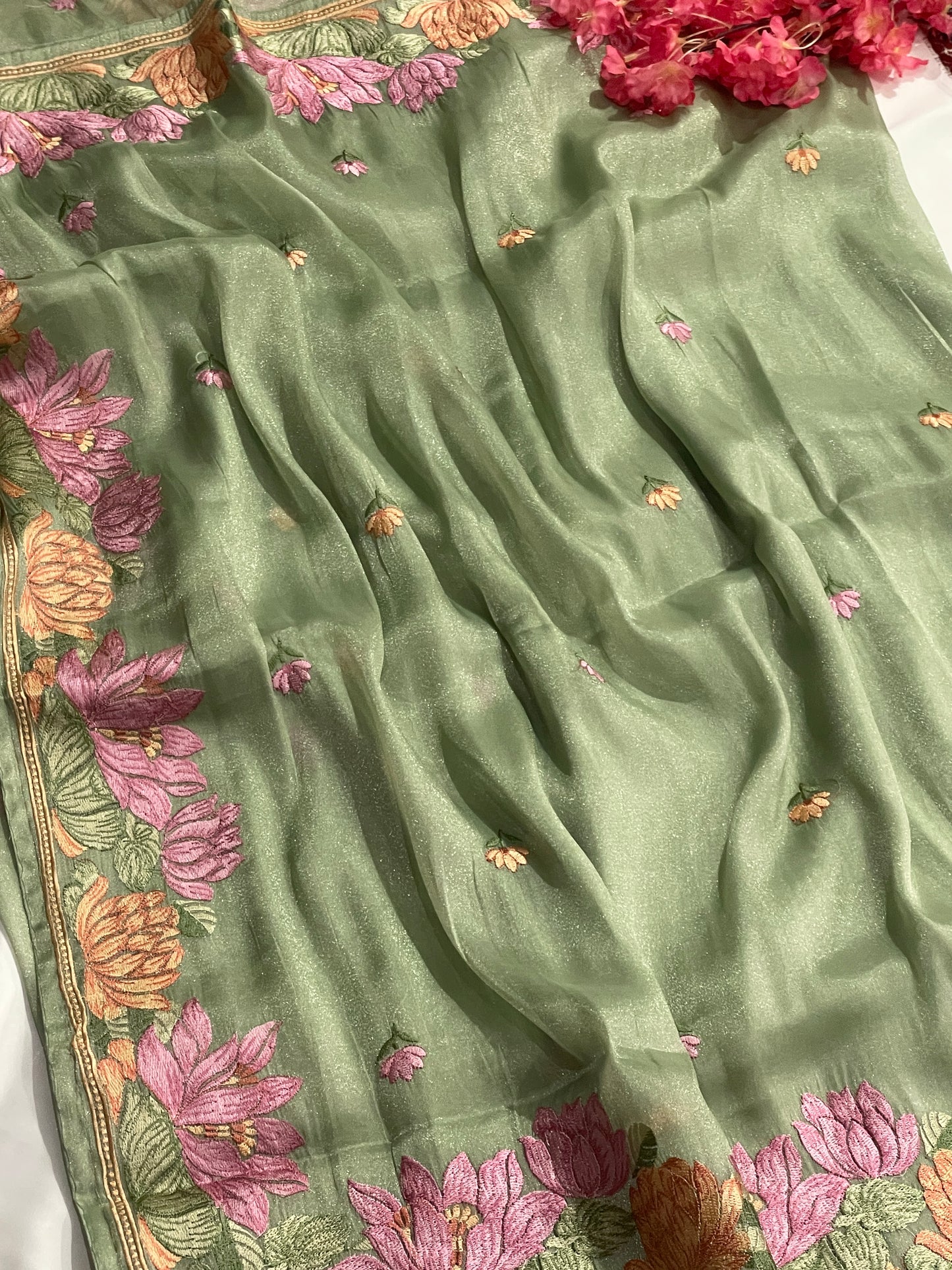 Pure Tissue Silk Lotus Embroidery Saree