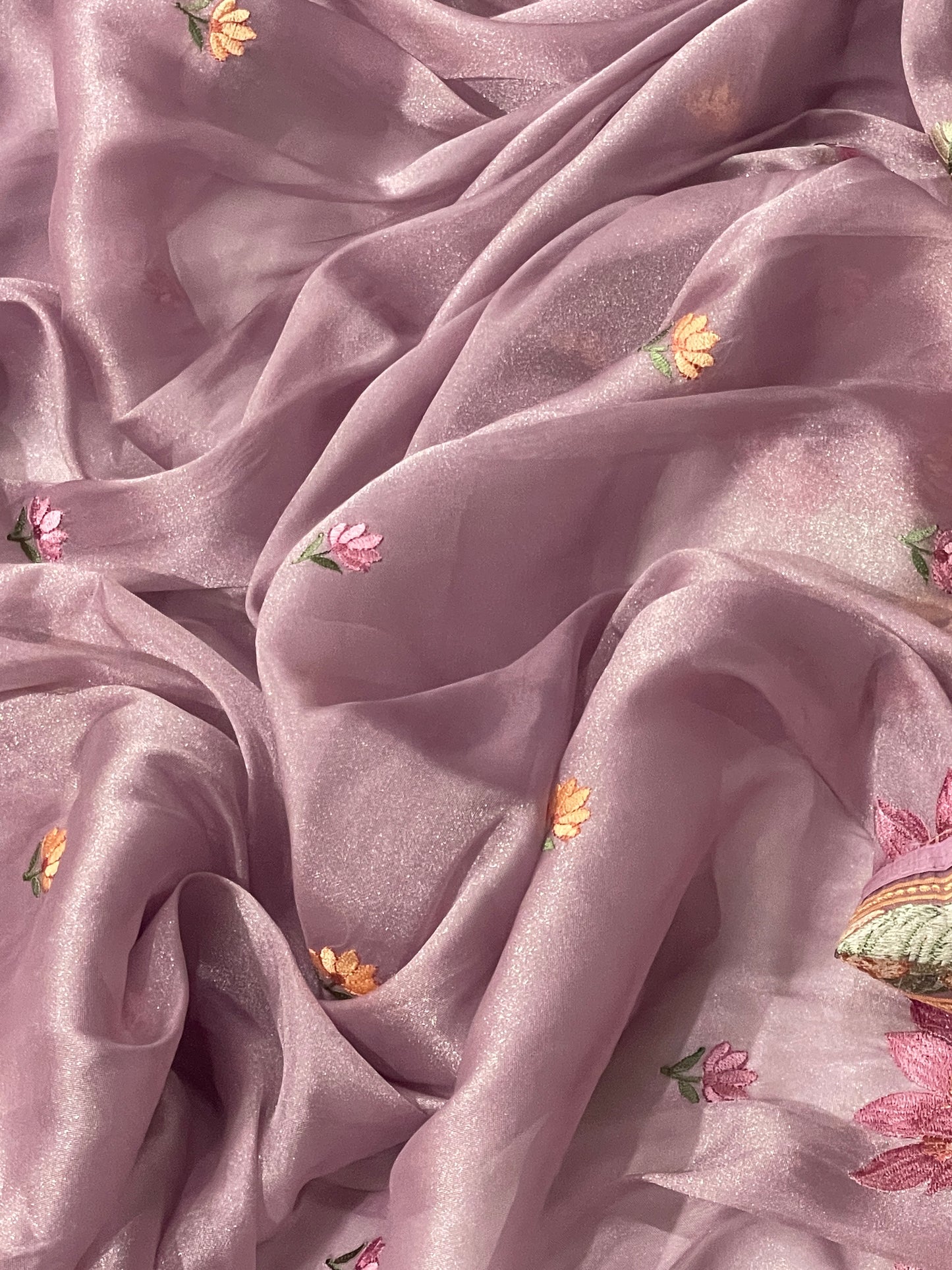 Pure Tissue Silk Lotus Embroidery Saree