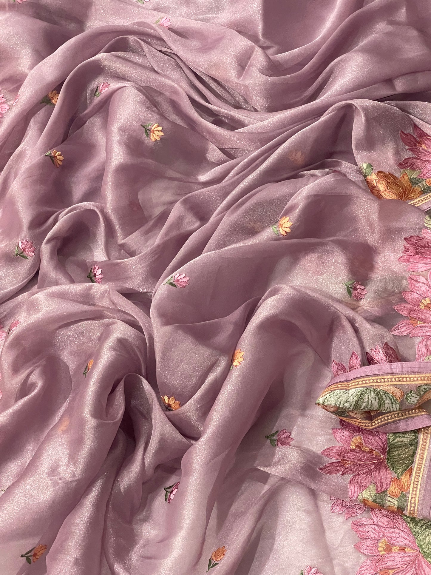 Pure Tissue Silk Lotus Embroidery Saree