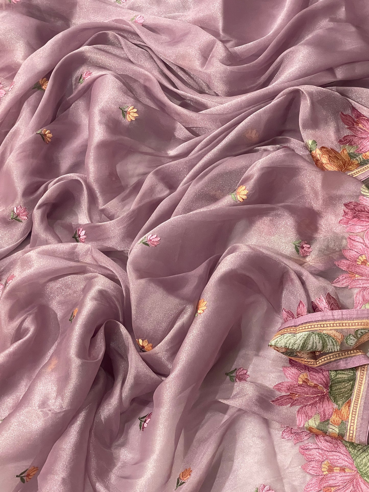 Pure Tissue Silk Lotus Embroidery Saree