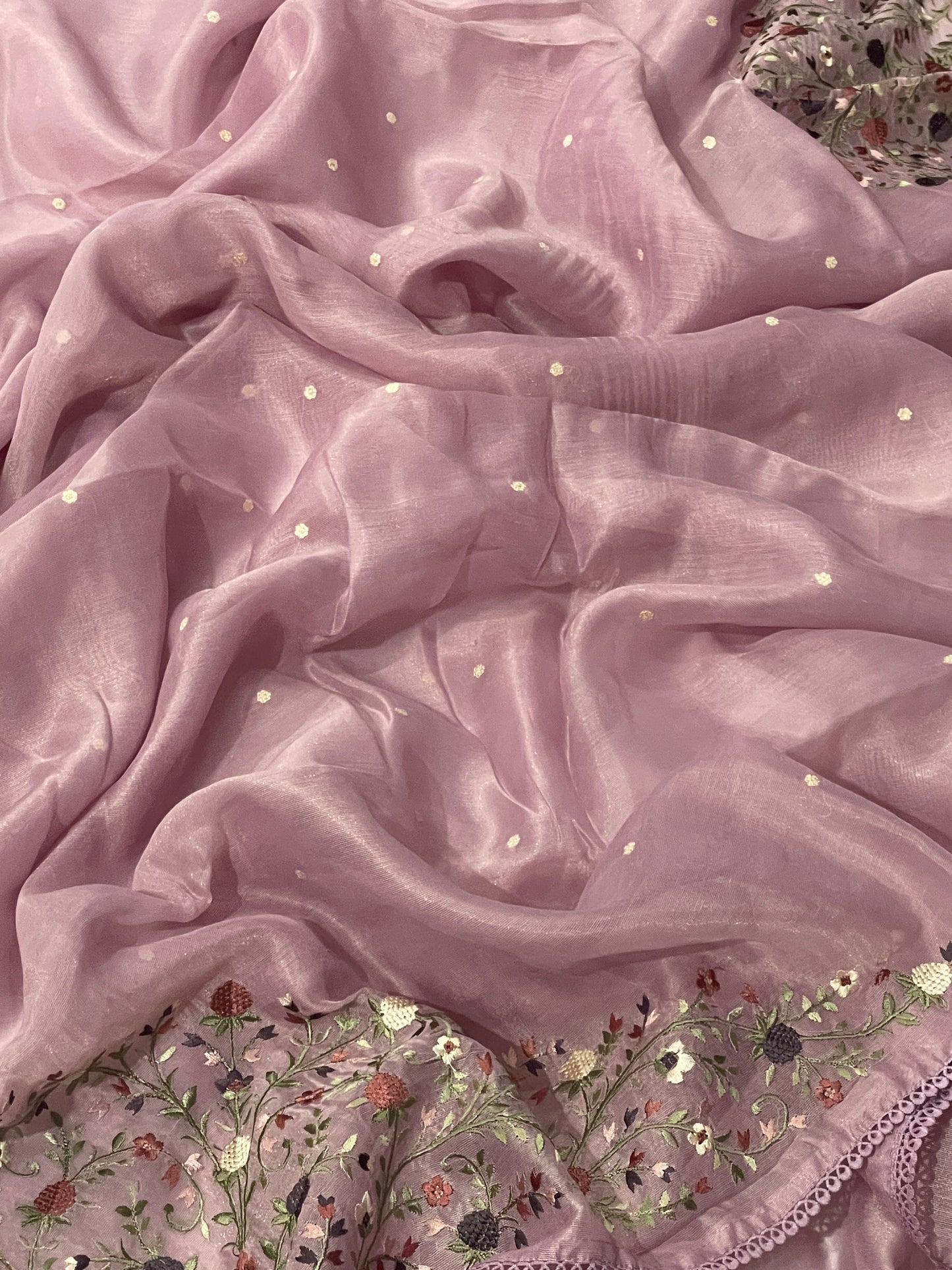 Lenin Tissue Lite weight Embroidery Saree